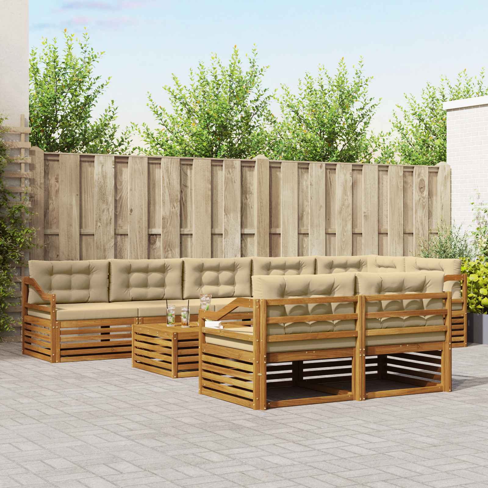 vidaXL Buiten bankenset 9 pcs Naturel
