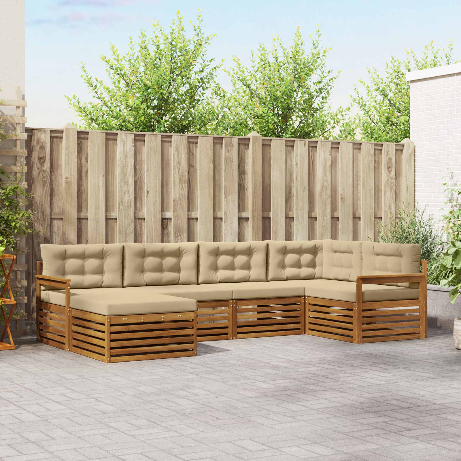 vidaXL Buiten bankenset 6 pcs Naturel