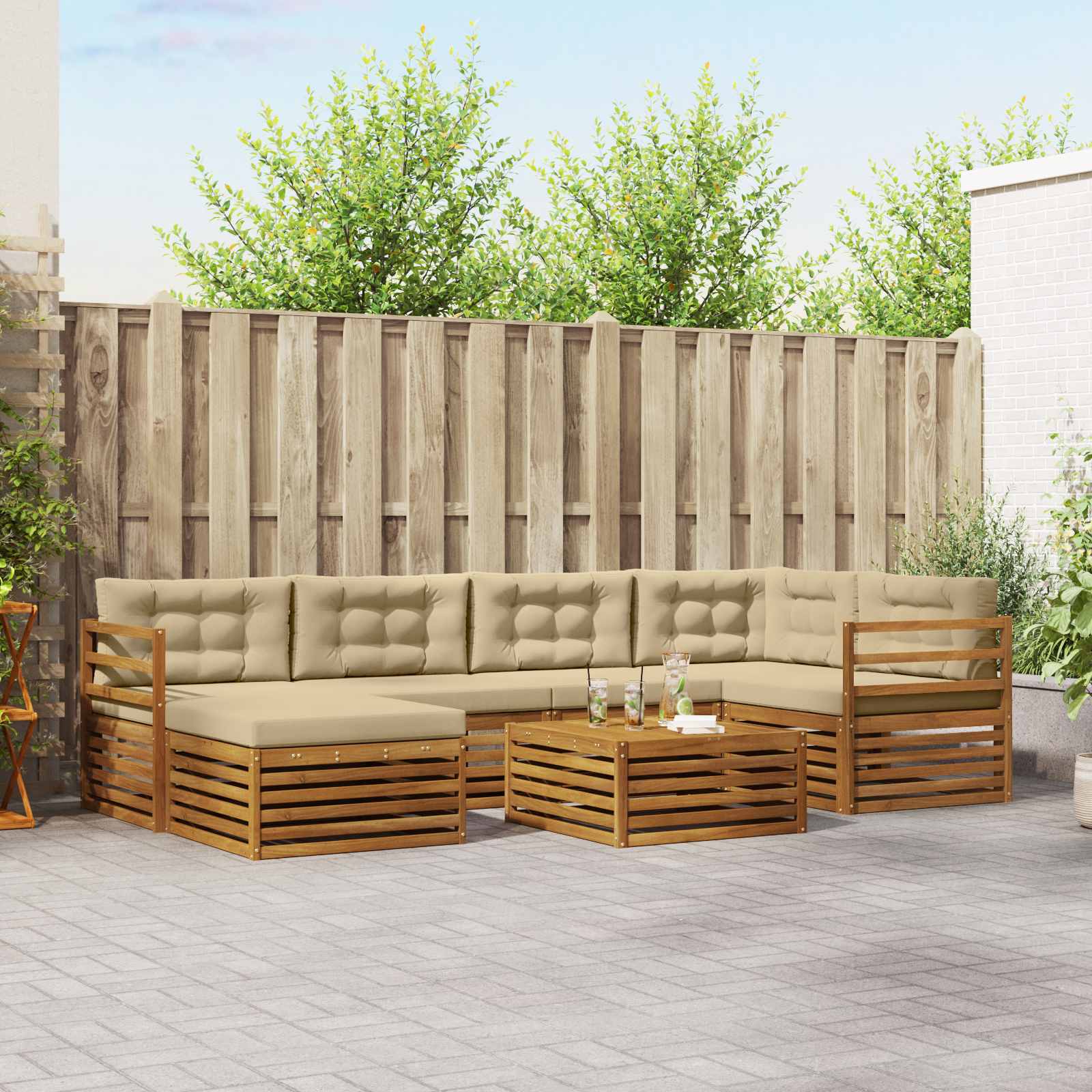 vidaXL Buiten bankenset 7 pcs Naturel