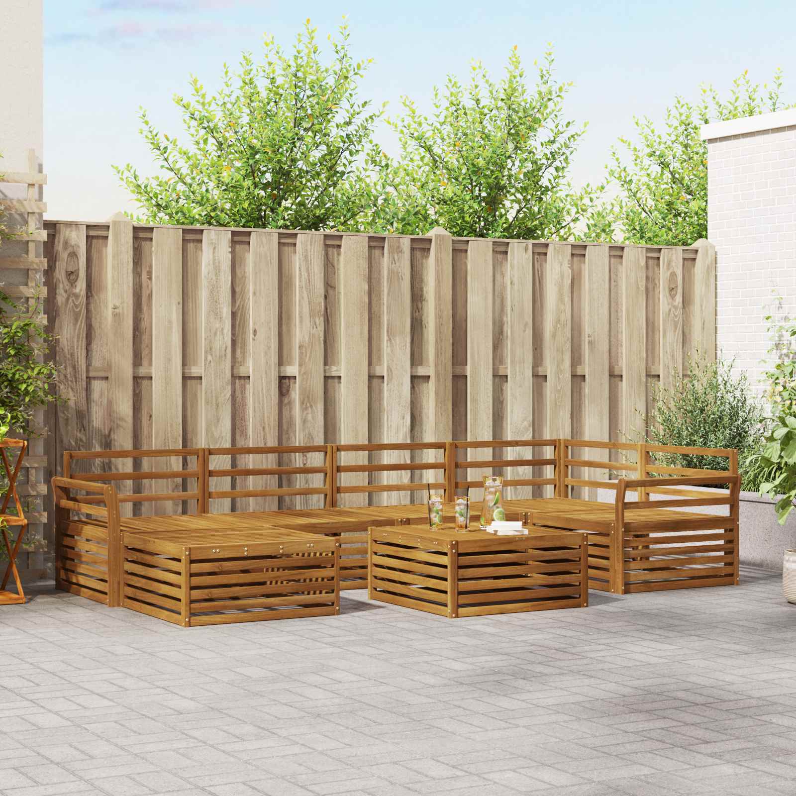 vidaXL Buiten bankenset 7 pcs Naturel