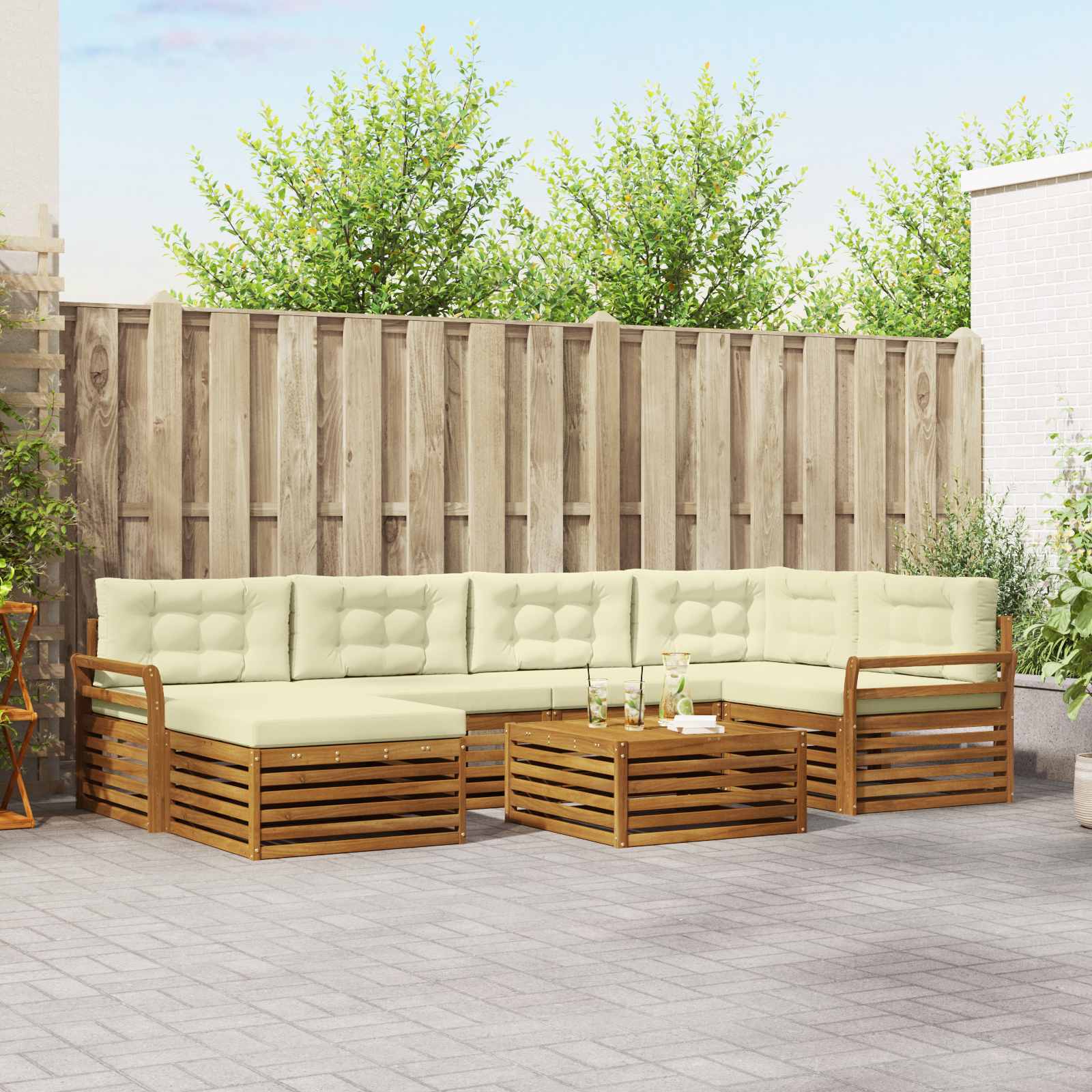 vidaXL Buiten bankenset 7 pcs Naturel