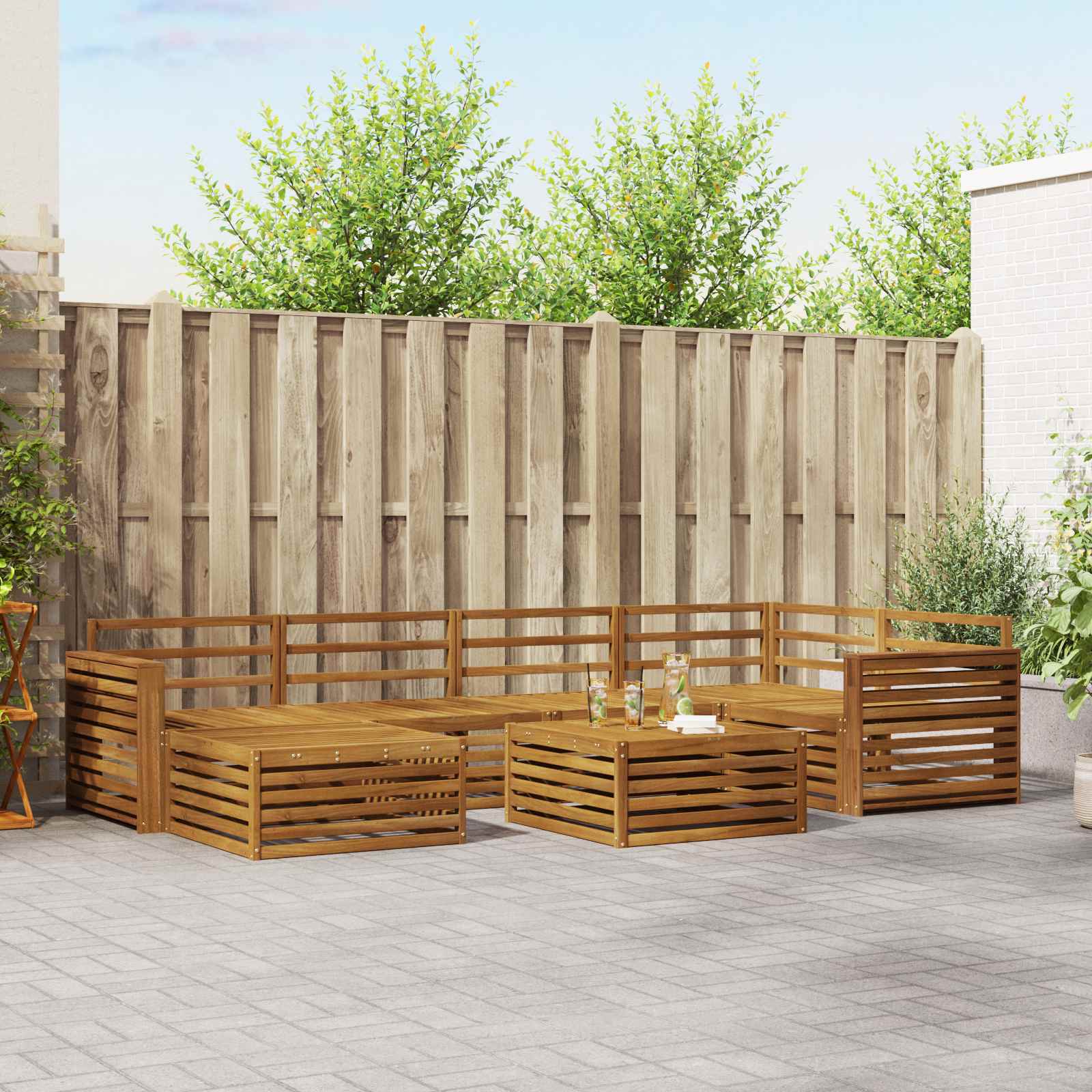 vidaXL Buiten bankenset 7 pcs Naturel