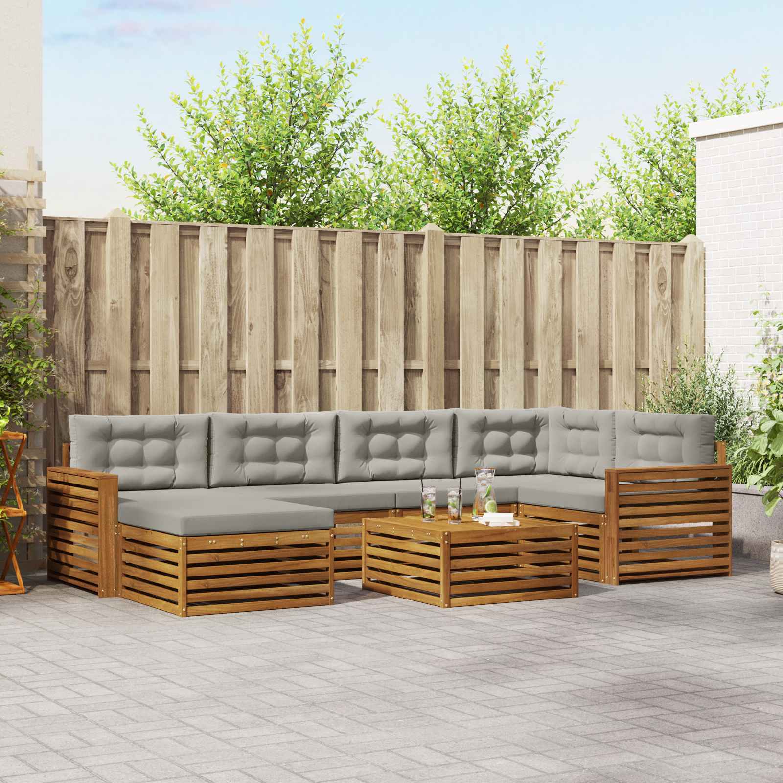 vidaXL Buiten bankenset 7 pcs Naturel