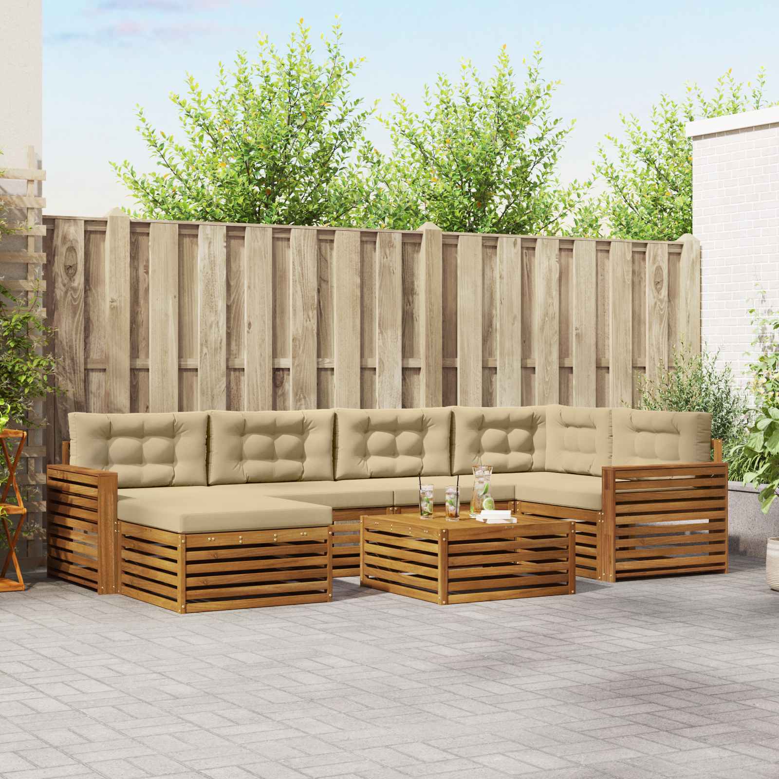 vidaXL Buiten bankenset 7 pcs Naturel