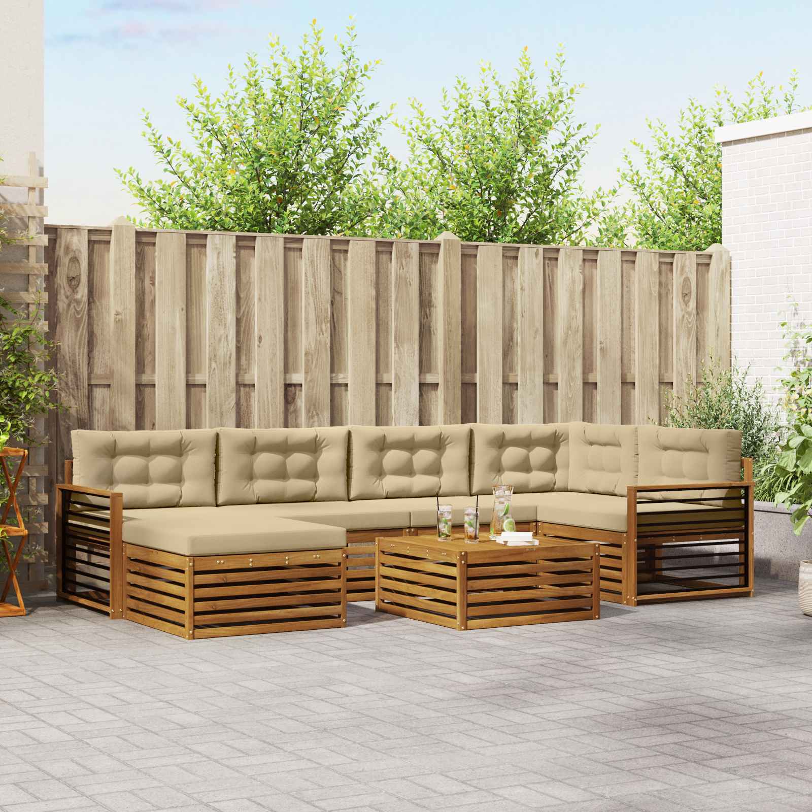 vidaXL Buiten bankenset 7 pcs Naturel