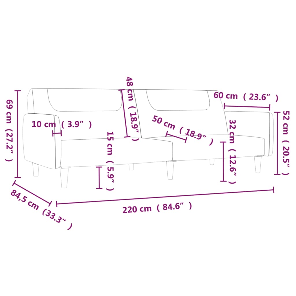 vidaXL Slaapbank 2-zits stof lichtgrijs