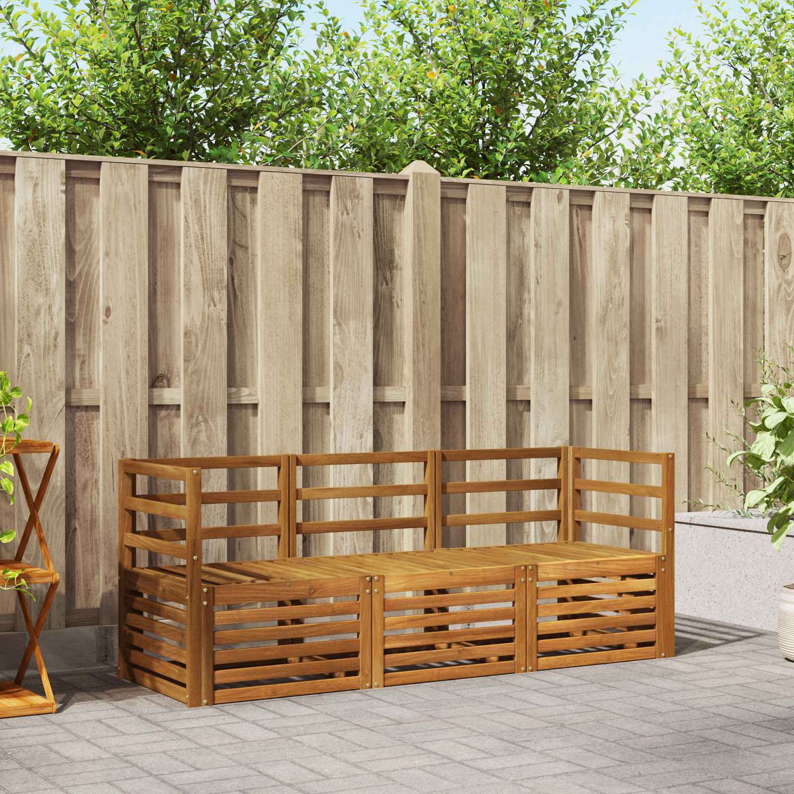vidaXL Sofa-Sets 3 pcs Natuurlijk en Crème Massief Acaciahout
