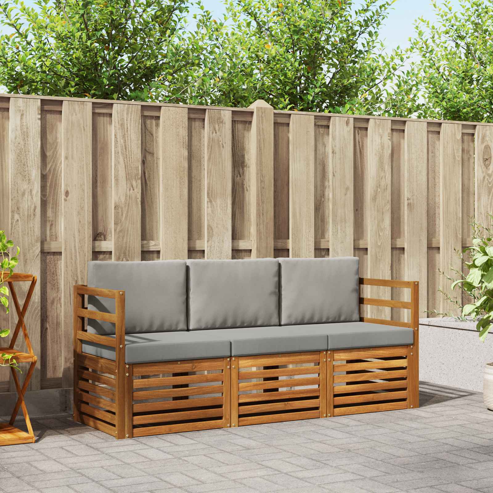 vidaXL Sofa-Sets 3 pcs Natuurlijk en Crème Massief Acaciahout