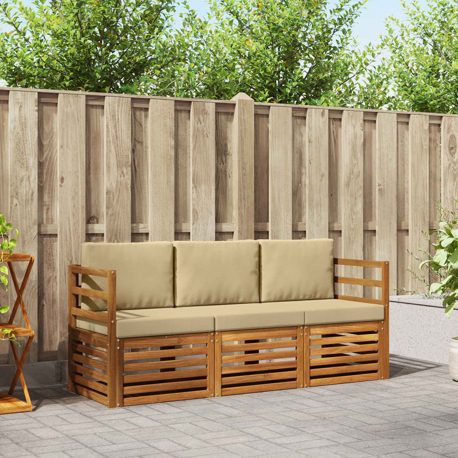 vidaXL Sofa-Sets 3 pcs Natuurlijk en Crème Massief Acaciahout