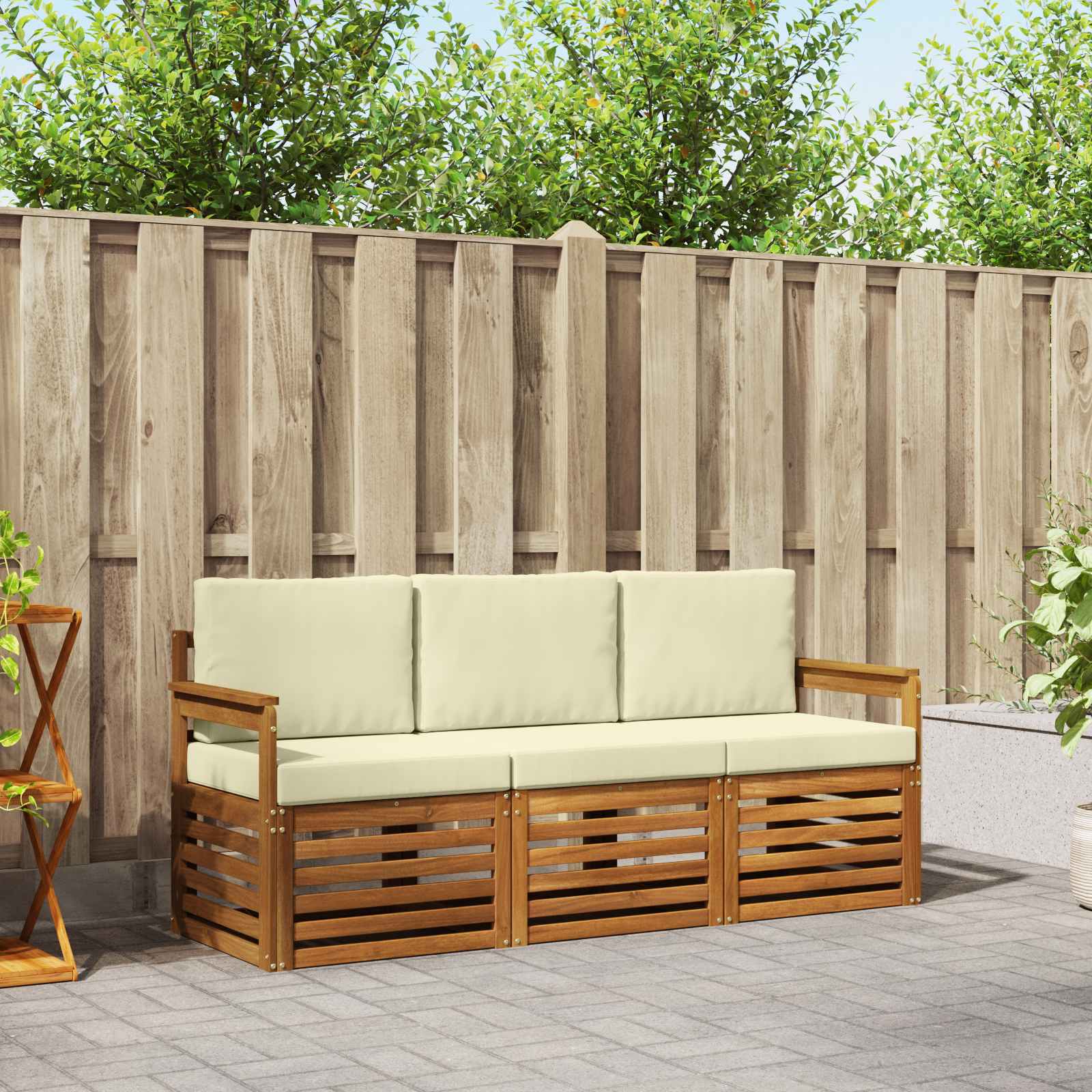 vidaXL Sofa-Sets 3 pcs Natuurlijk en Crème Massief Acaciahout
