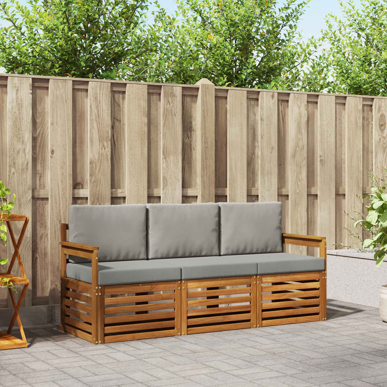 vidaXL Sofa-Sets 3 pcs Natuurlijk en Crème Massief Acaciahout