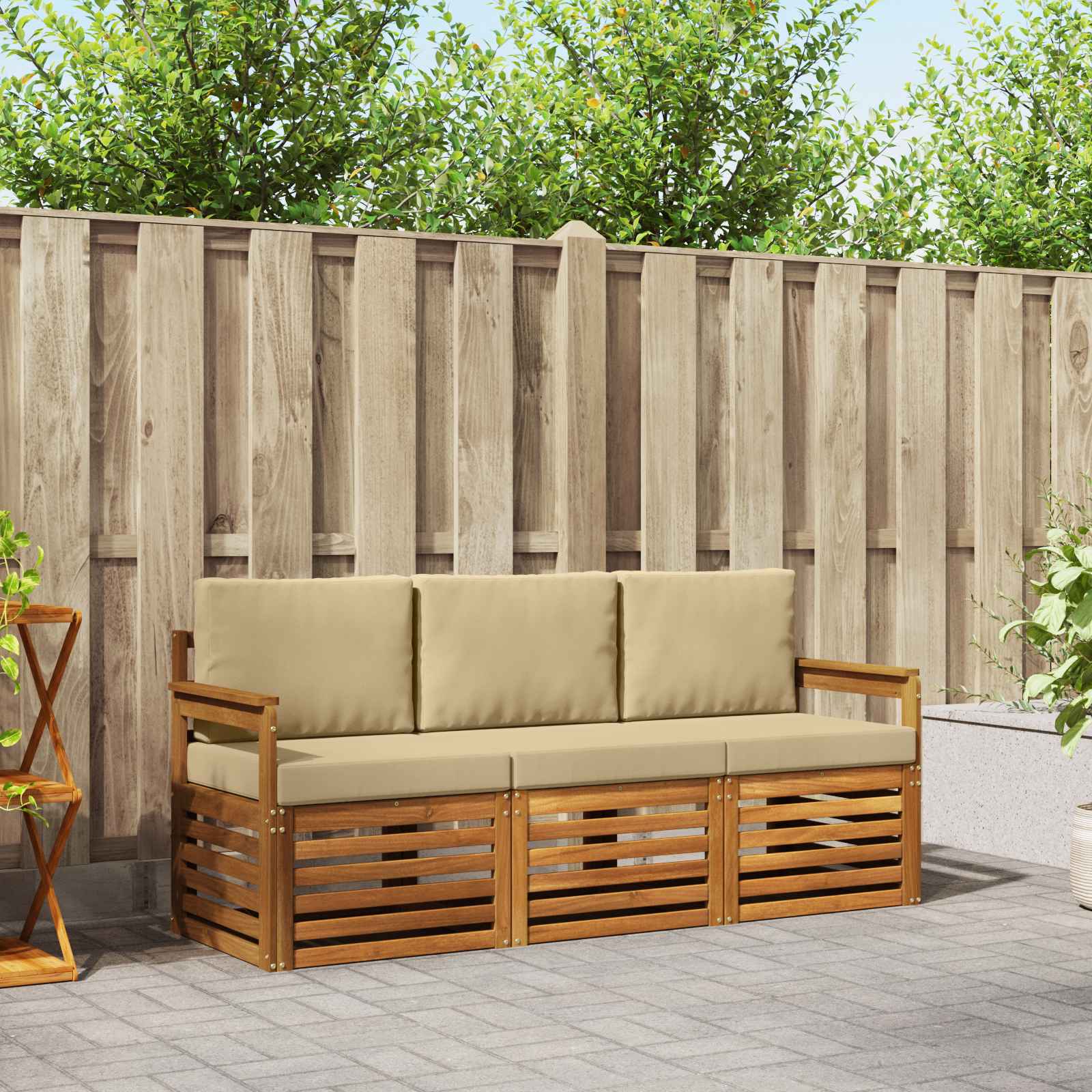 vidaXL Sofa-Sets 3 pcs Natuurlijk en Crème Massief Acaciahout