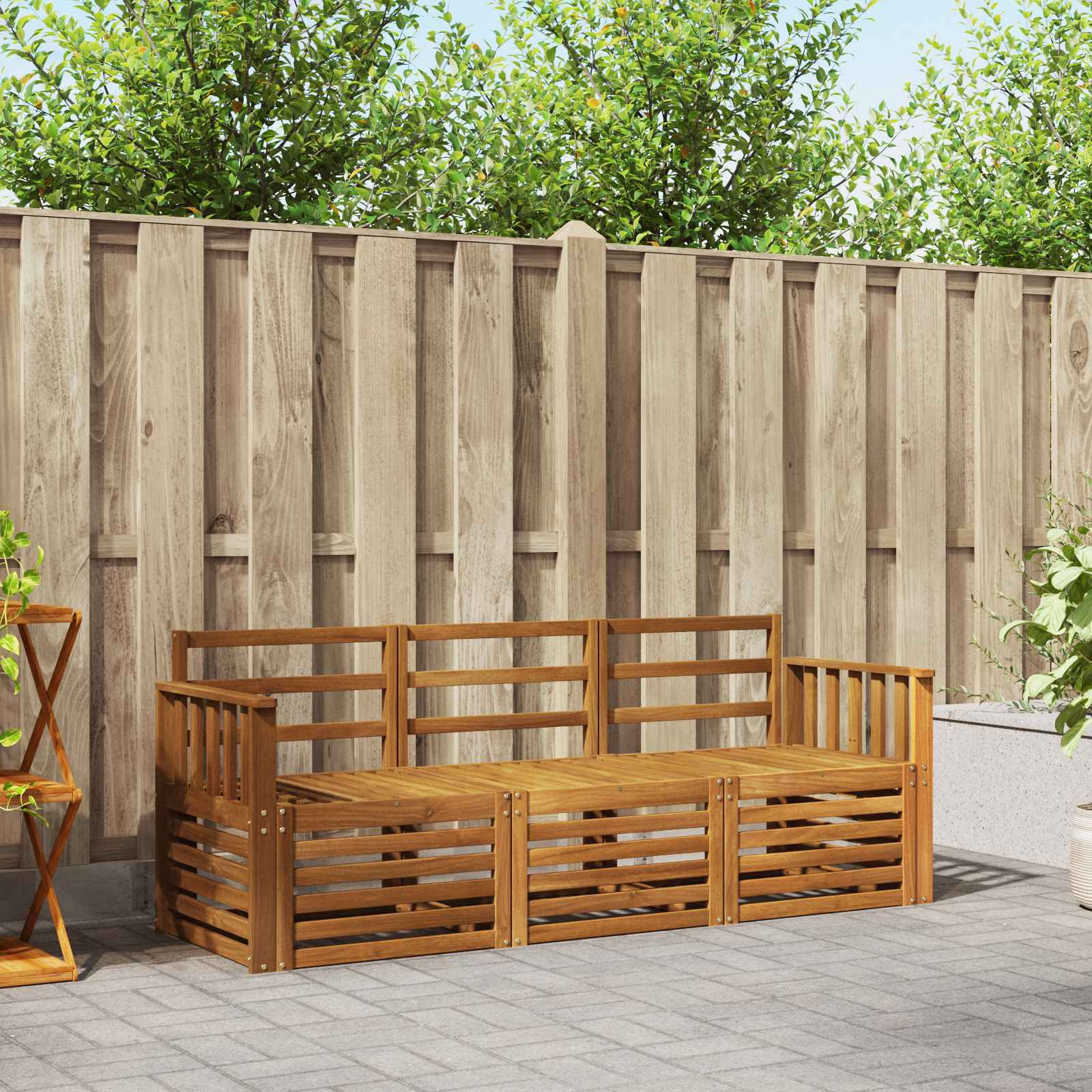 vidaXL Sofa-Sets 3 pcs Natuurlijk en Crème Massief Acaciahout