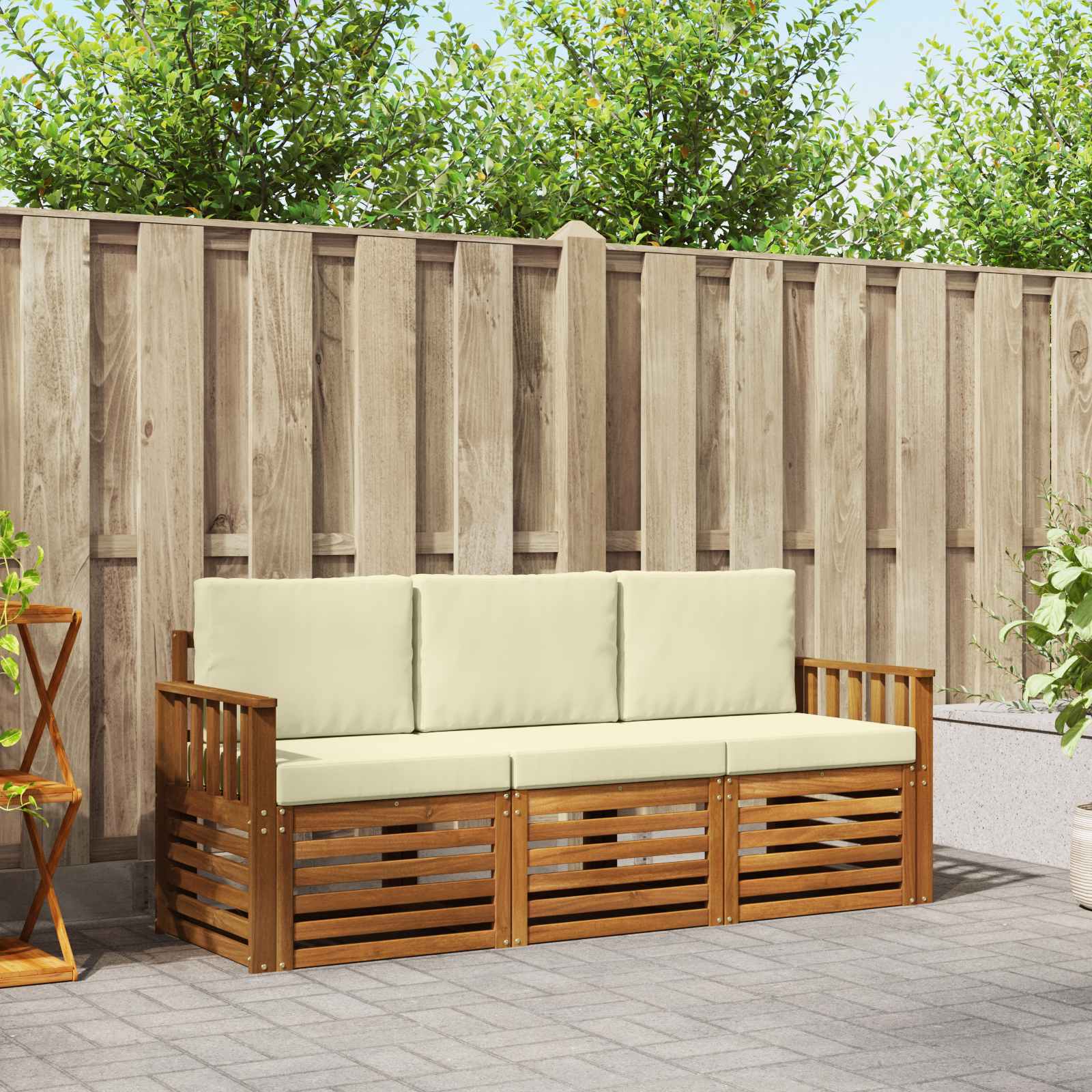 vidaXL Sofa-Sets 3 pcs Natuurlijk en Crème Massief Acaciahout
