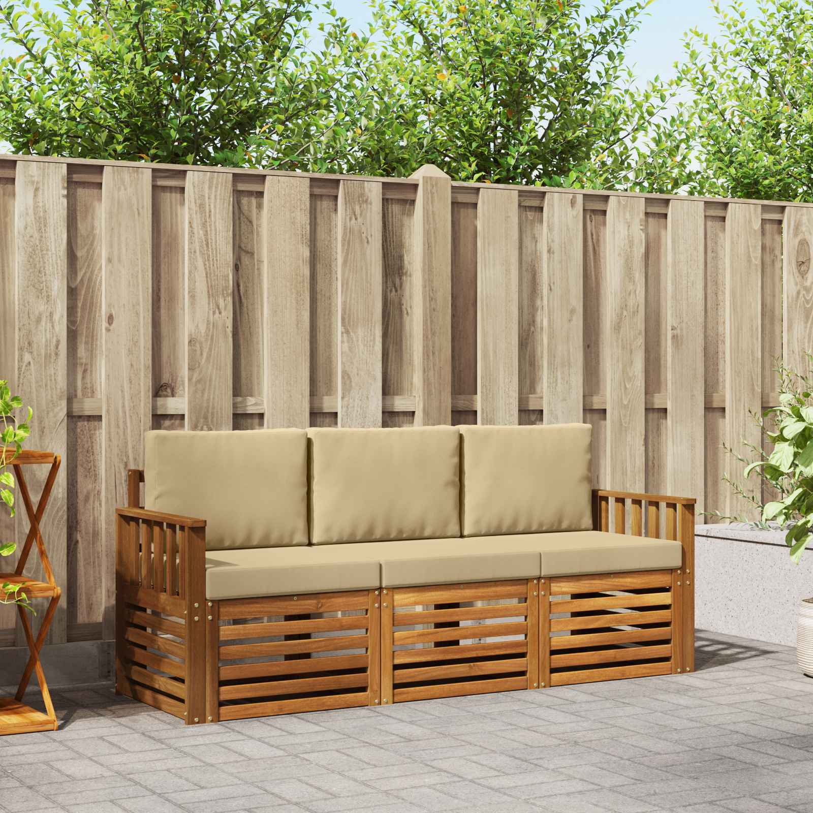 vidaXL Sofa-Sets 3 pcs Natuurlijk en Crème Massief Acaciahout