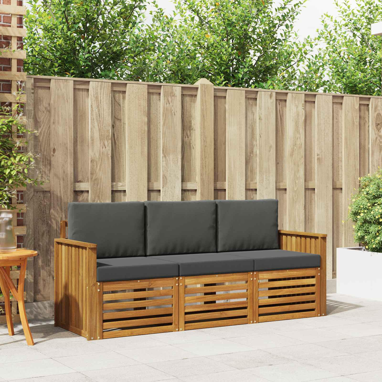 vidaXL Sofa-Sets 3 pcs Natuurlijk en Crème Massief Acaciahout