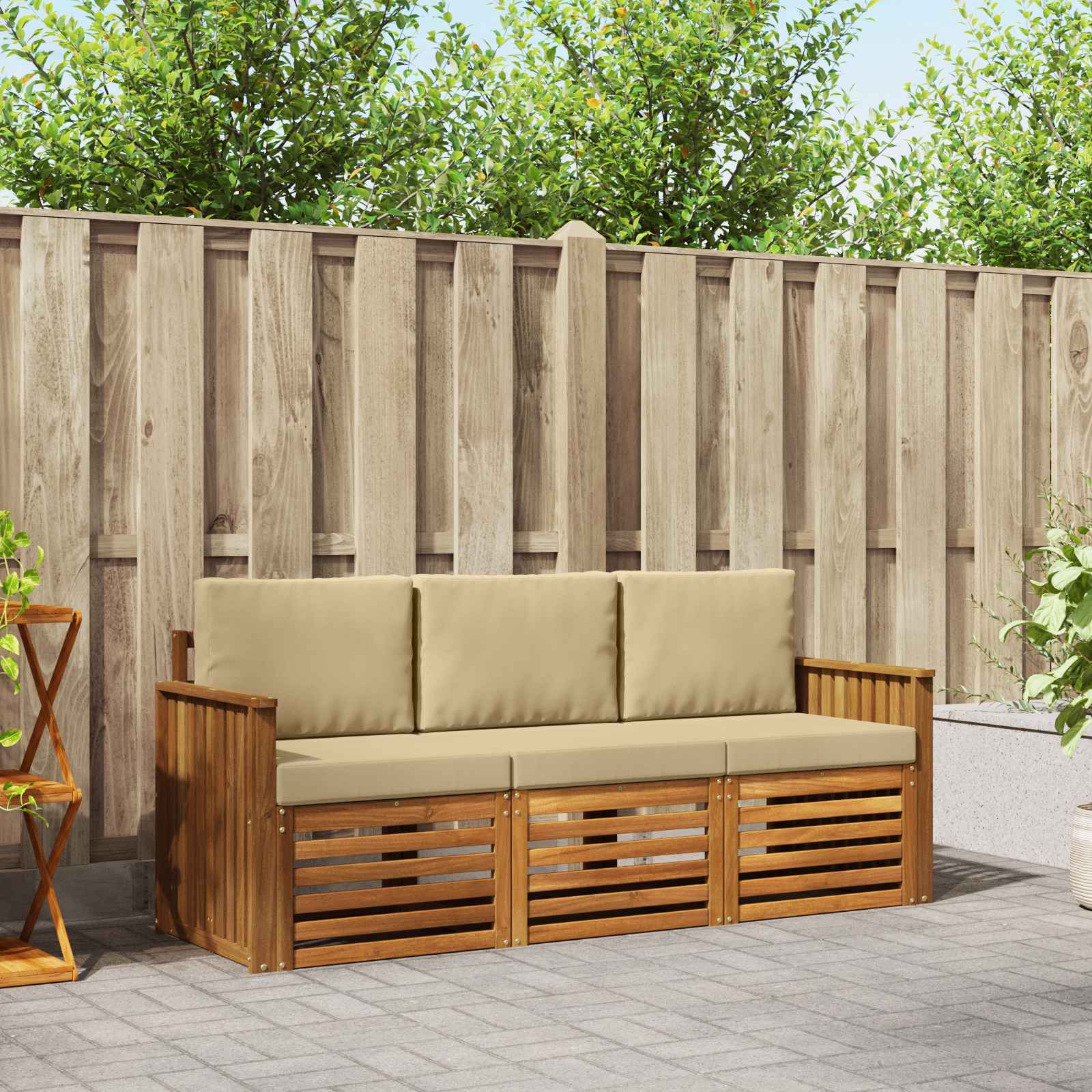 vidaXL Sofa-Sets 3 pcs Natuurlijk en Crème Massief Acaciahout
