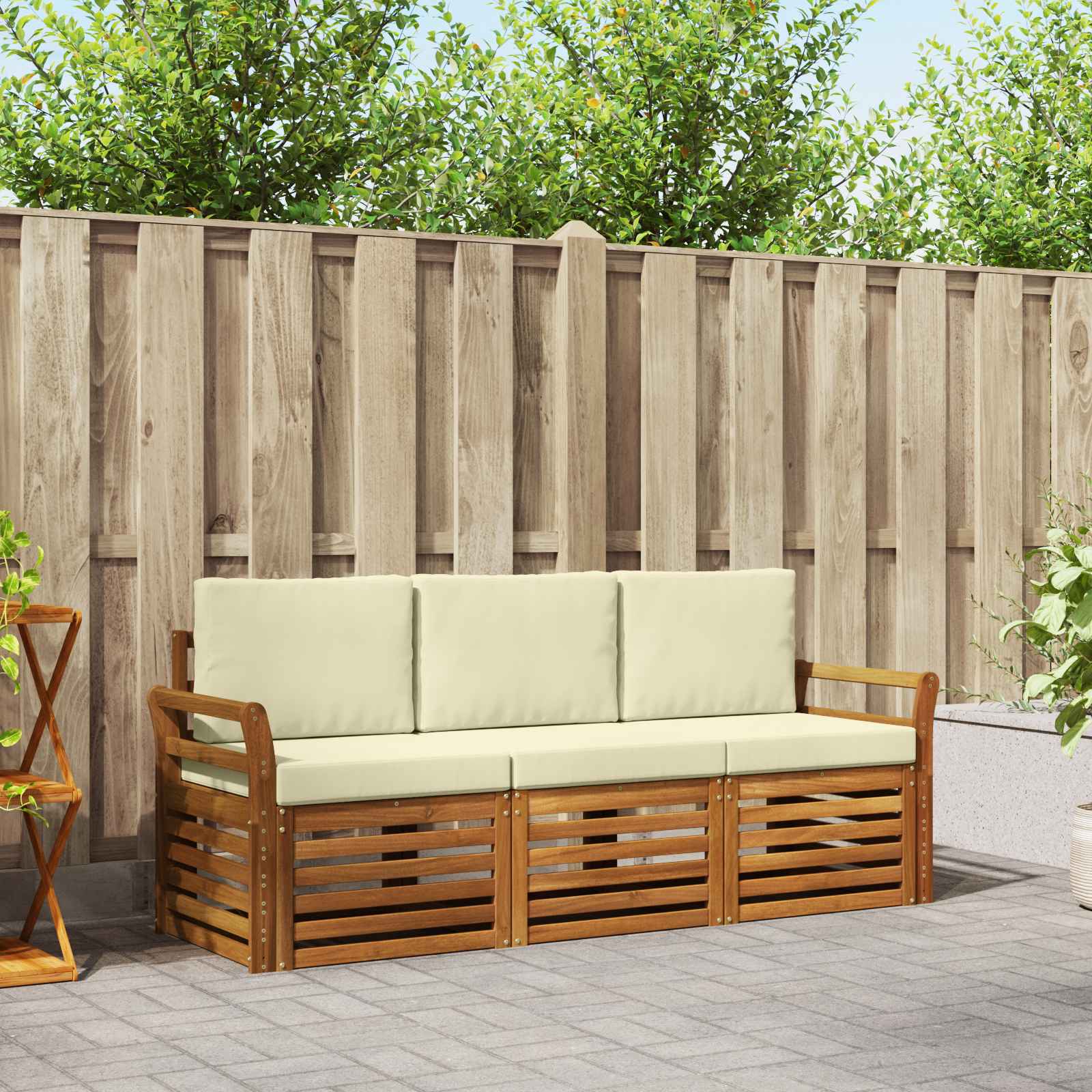 vidaXL Sofa-Sets 3 pcs Natuurlijk en Crème Massief Acaciahout