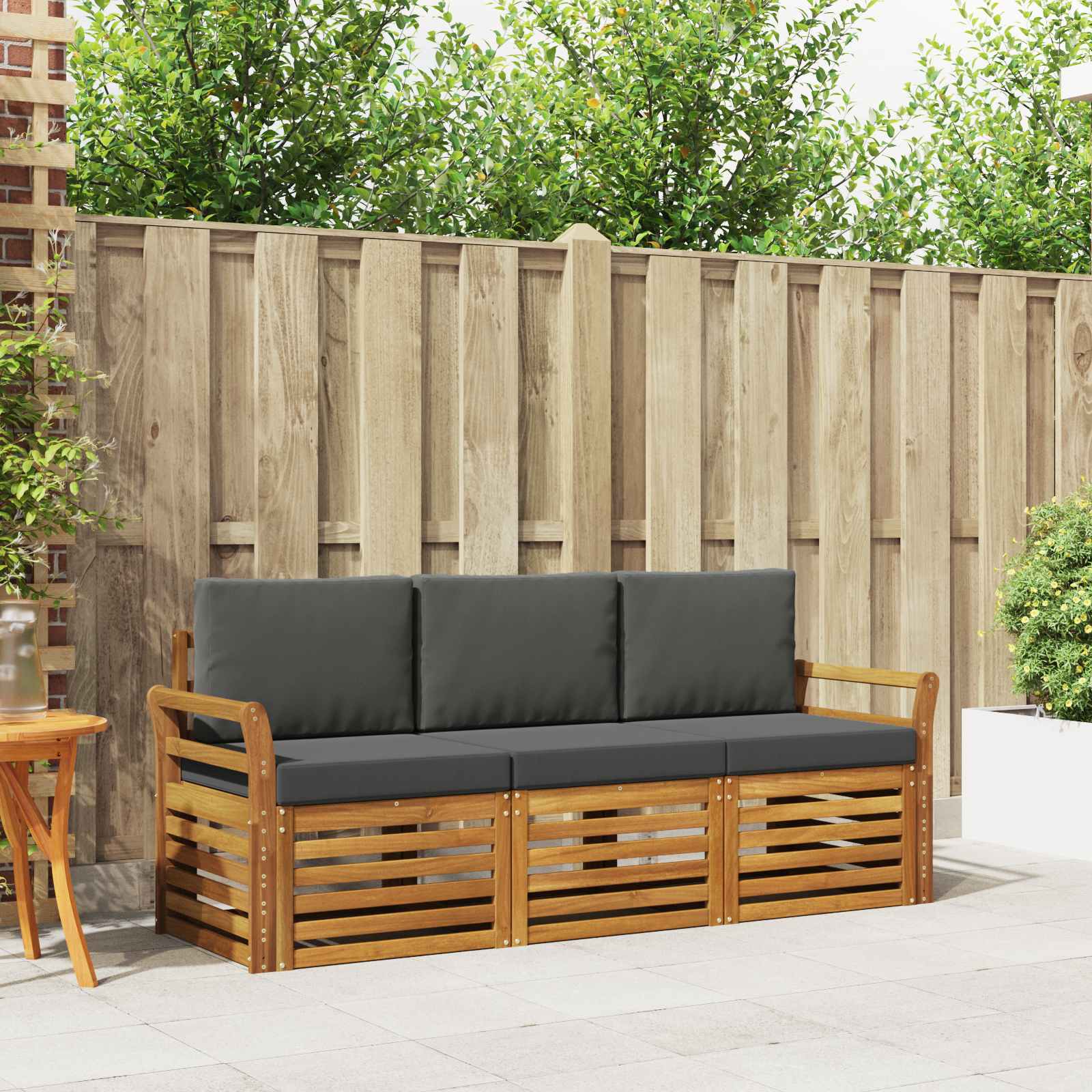 vidaXL Sofa-Sets 3 pcs Natuurlijk en Crème Massief Acaciahout