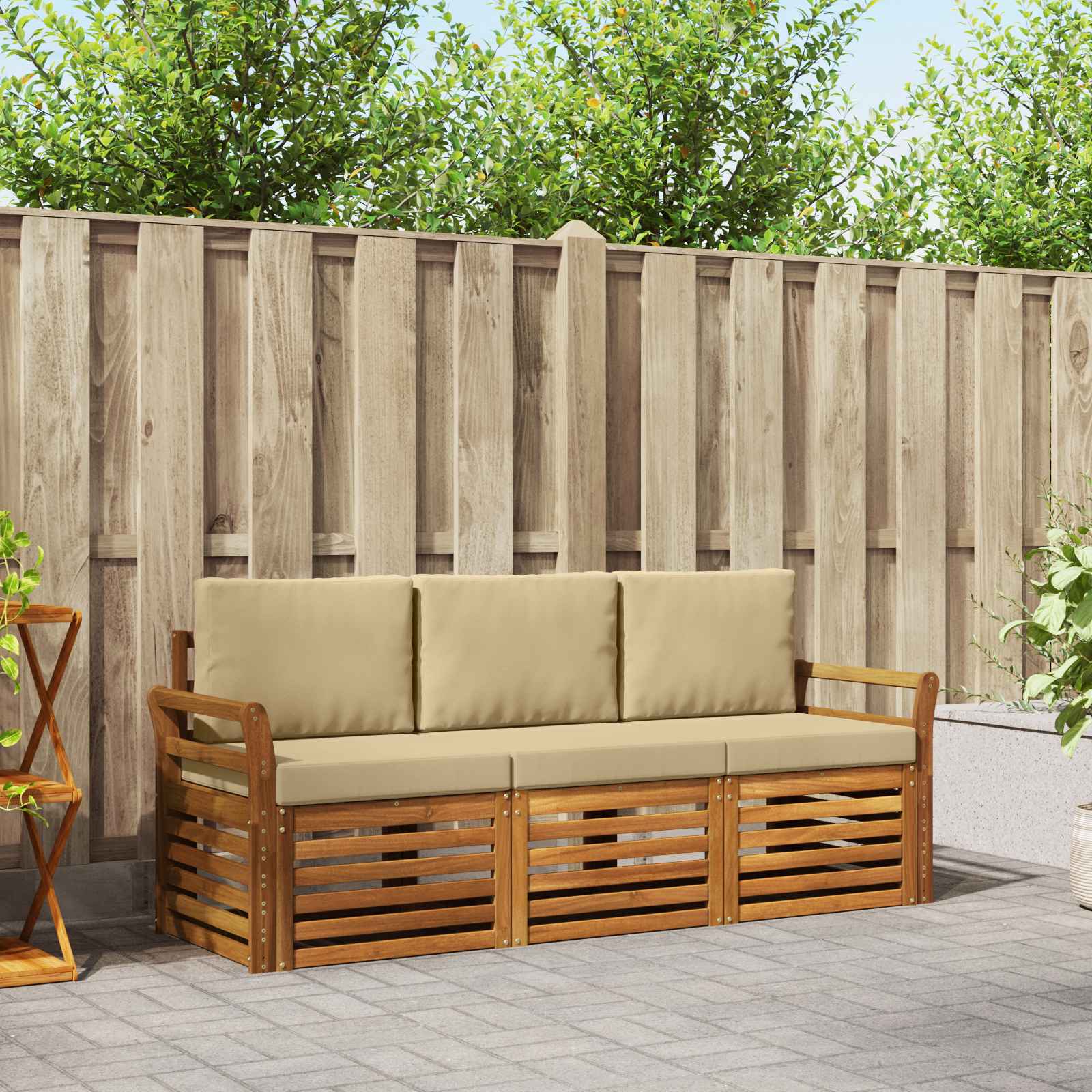 vidaXL Sofa-Sets 3 pcs Natuurlijk en Crème Massief Acaciahout