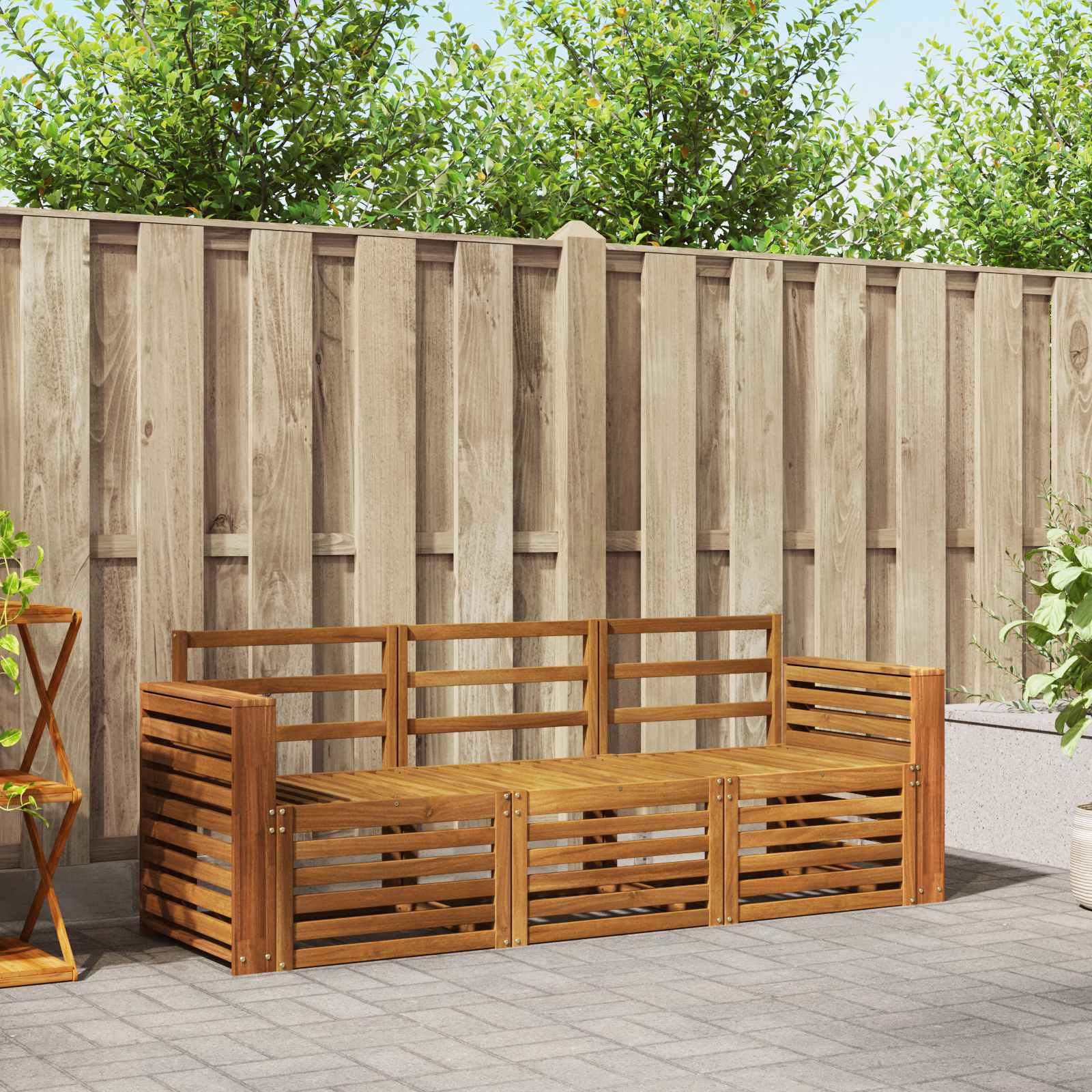 vidaXL Sofa-Sets 3 pcs Natuurlijk en Crème Massief Acaciahout