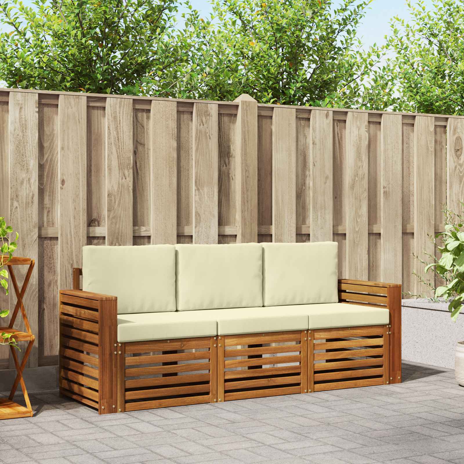 vidaXL Sofa-Sets 3 pcs Natuurlijk en Crème Massief Acaciahout