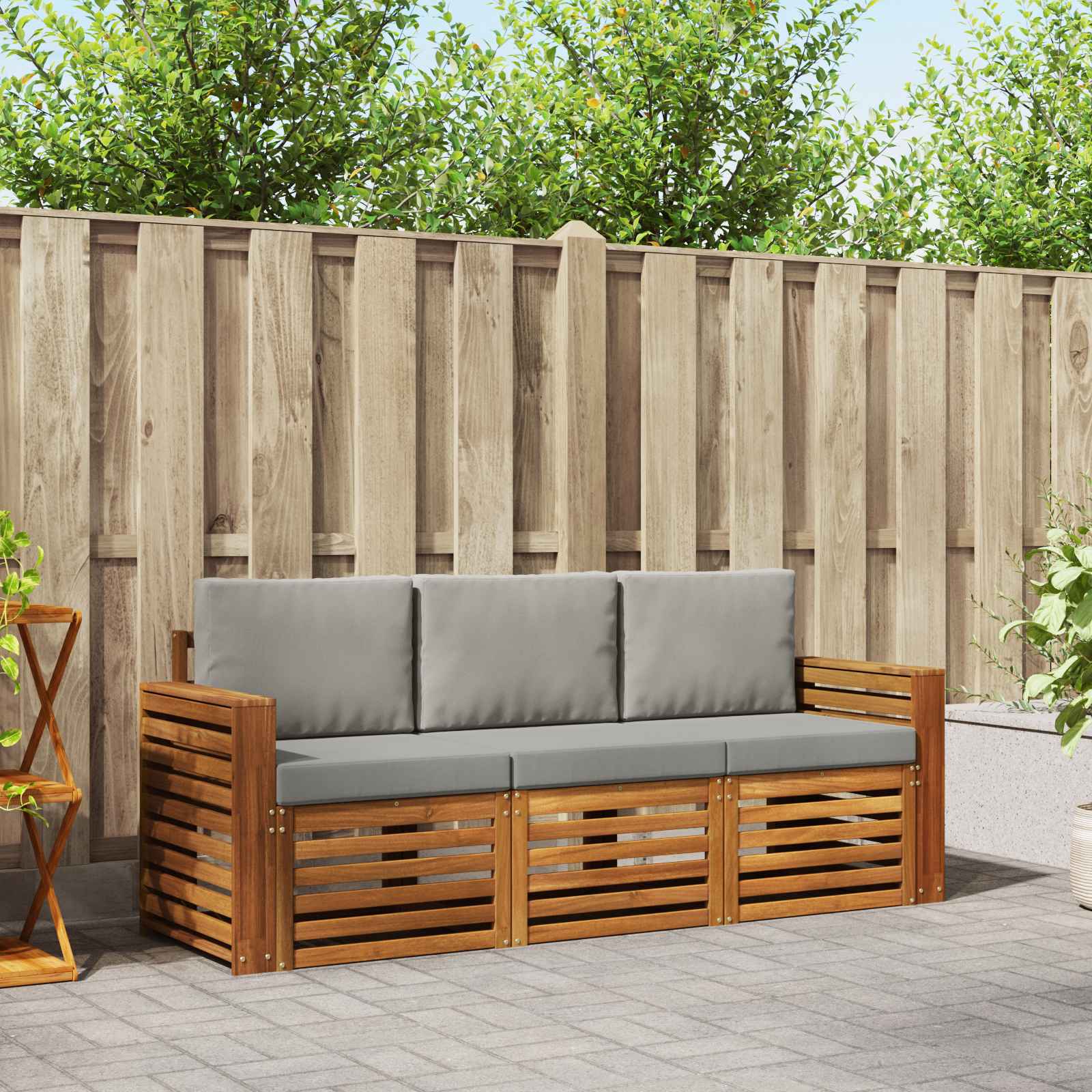 vidaXL Sofa-Sets 3 pcs Natuurlijk en Crème Massief Acaciahout