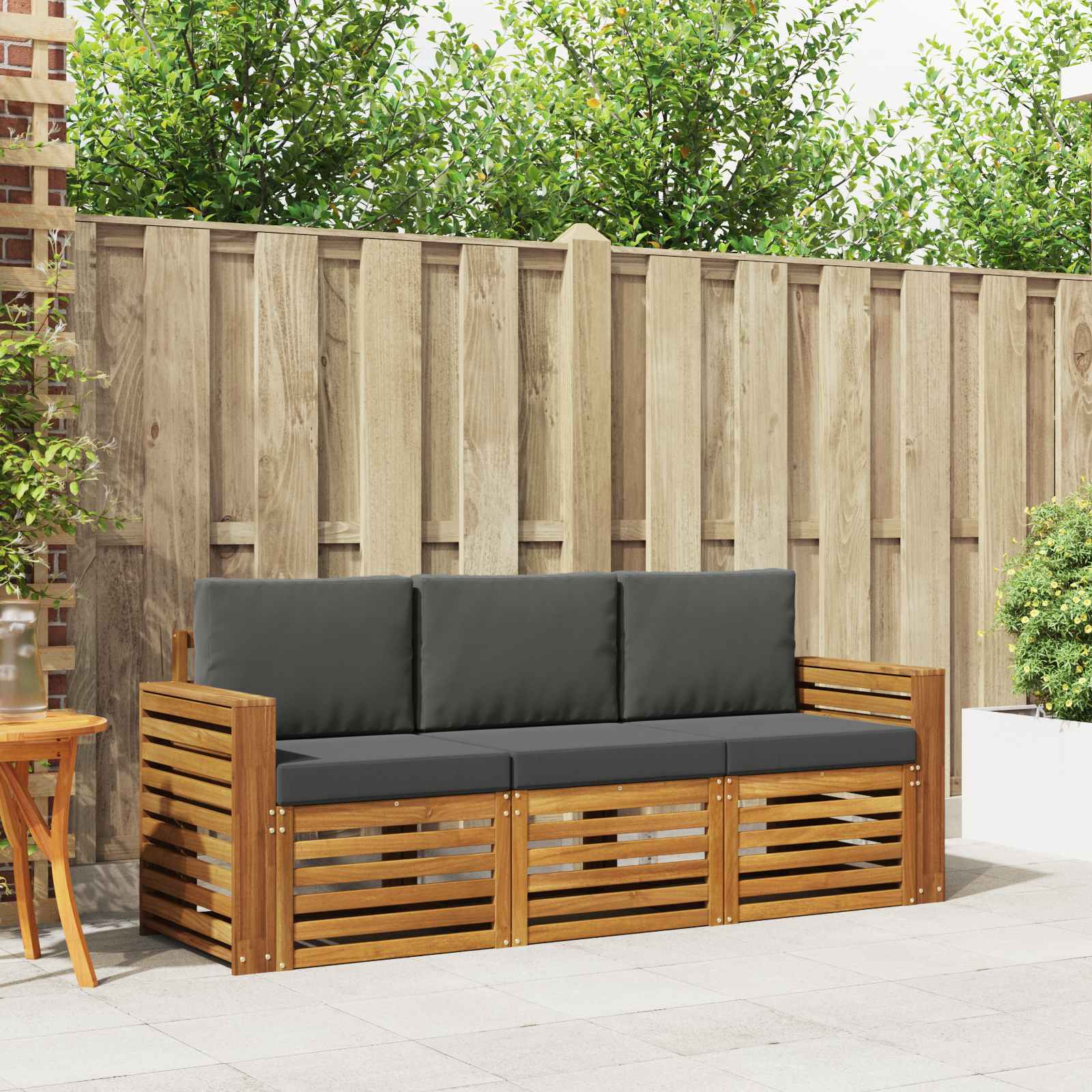 vidaXL Sofa-Sets 3 pcs Natuurlijk en Crème Massief Acaciahout