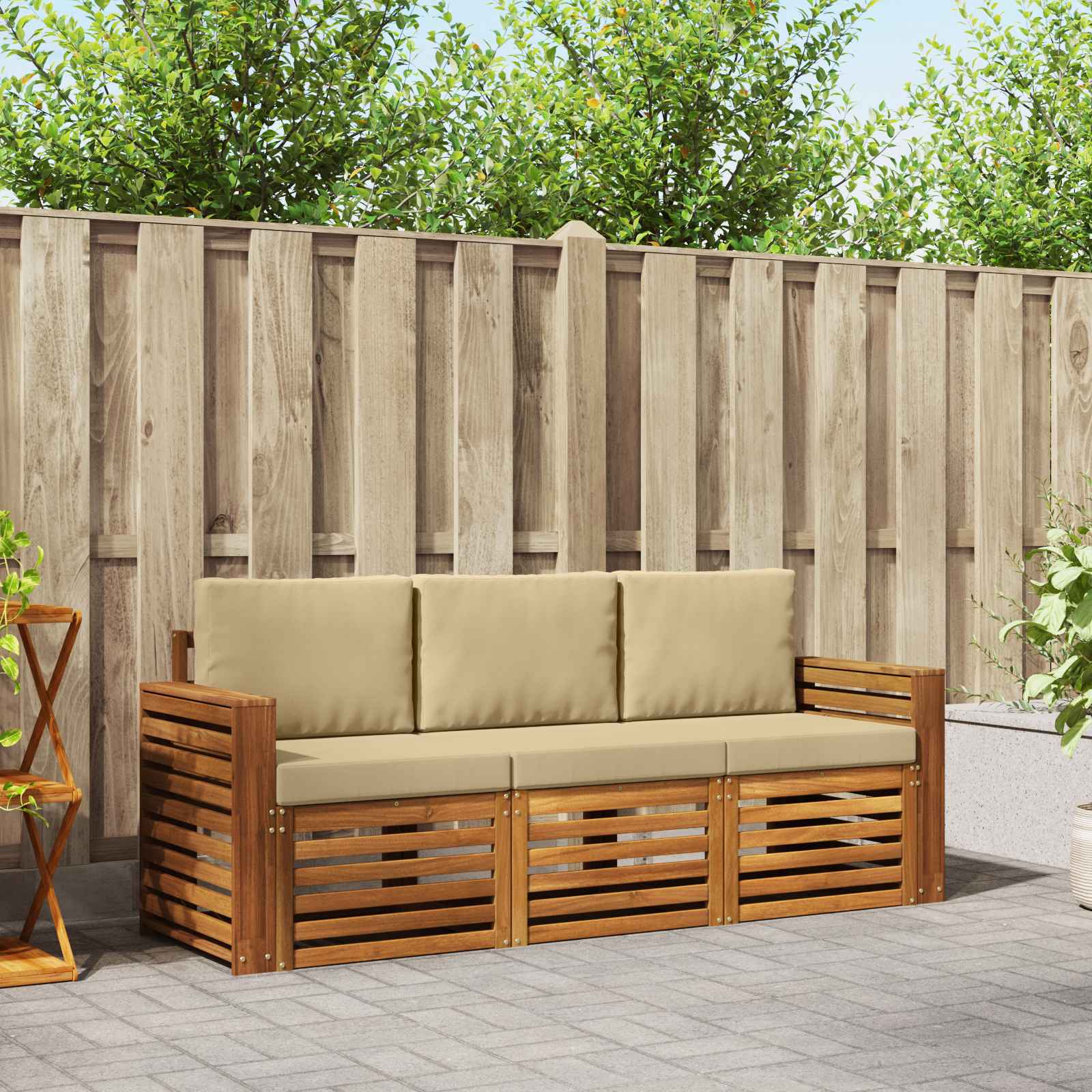 vidaXL Sofa-Sets 3 pcs Natuurlijk en Crème Massief Acaciahout