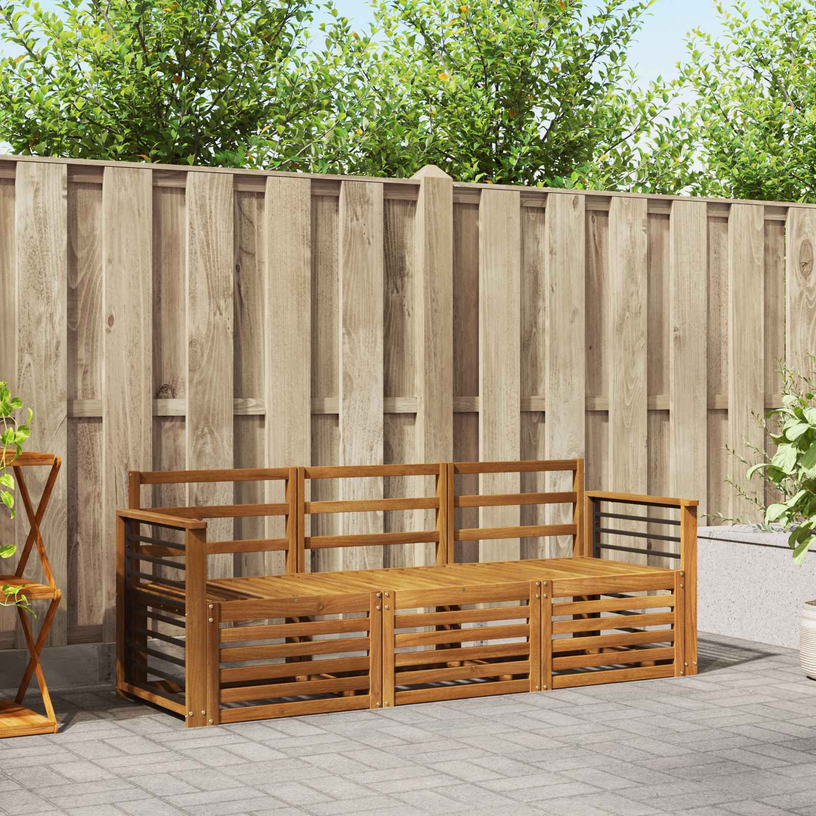 vidaXL Sofa-Sets 3 pcs Natuurlijk en Crème Massief Acaciahout