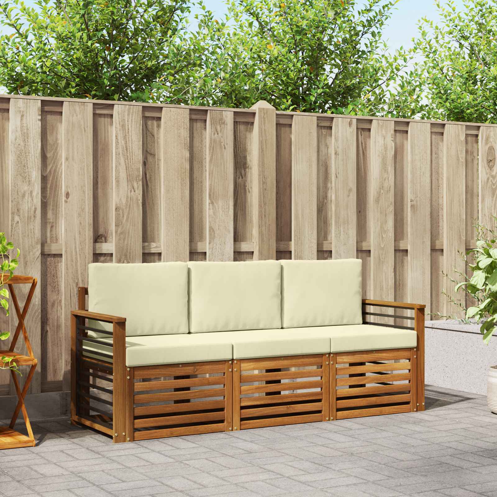 vidaXL Sofa-Sets 3 pcs Natuurlijk en Crème Massief Acaciahout