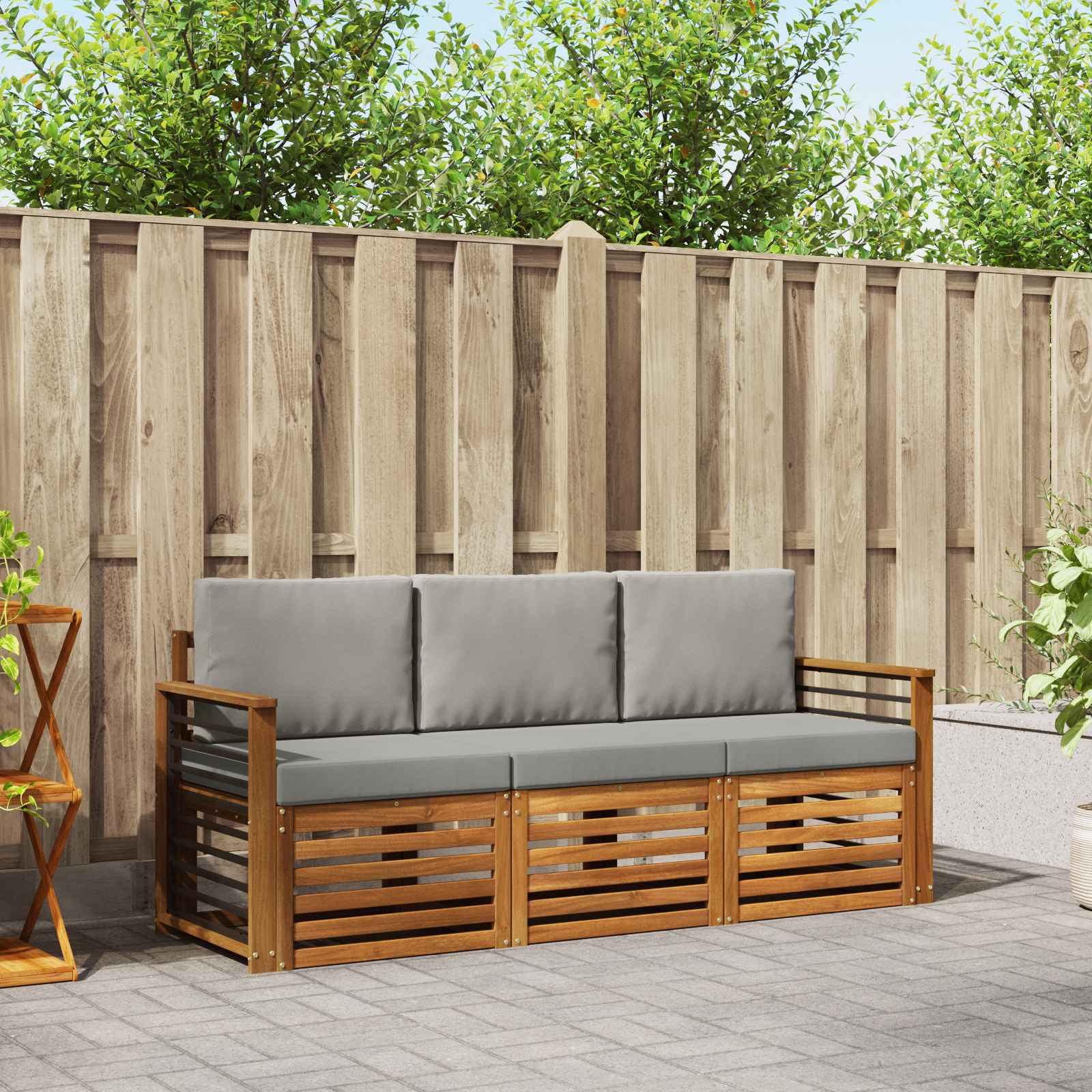 vidaXL Sofa-Sets 3 pcs Natuurlijk en Crème Massief Acaciahout