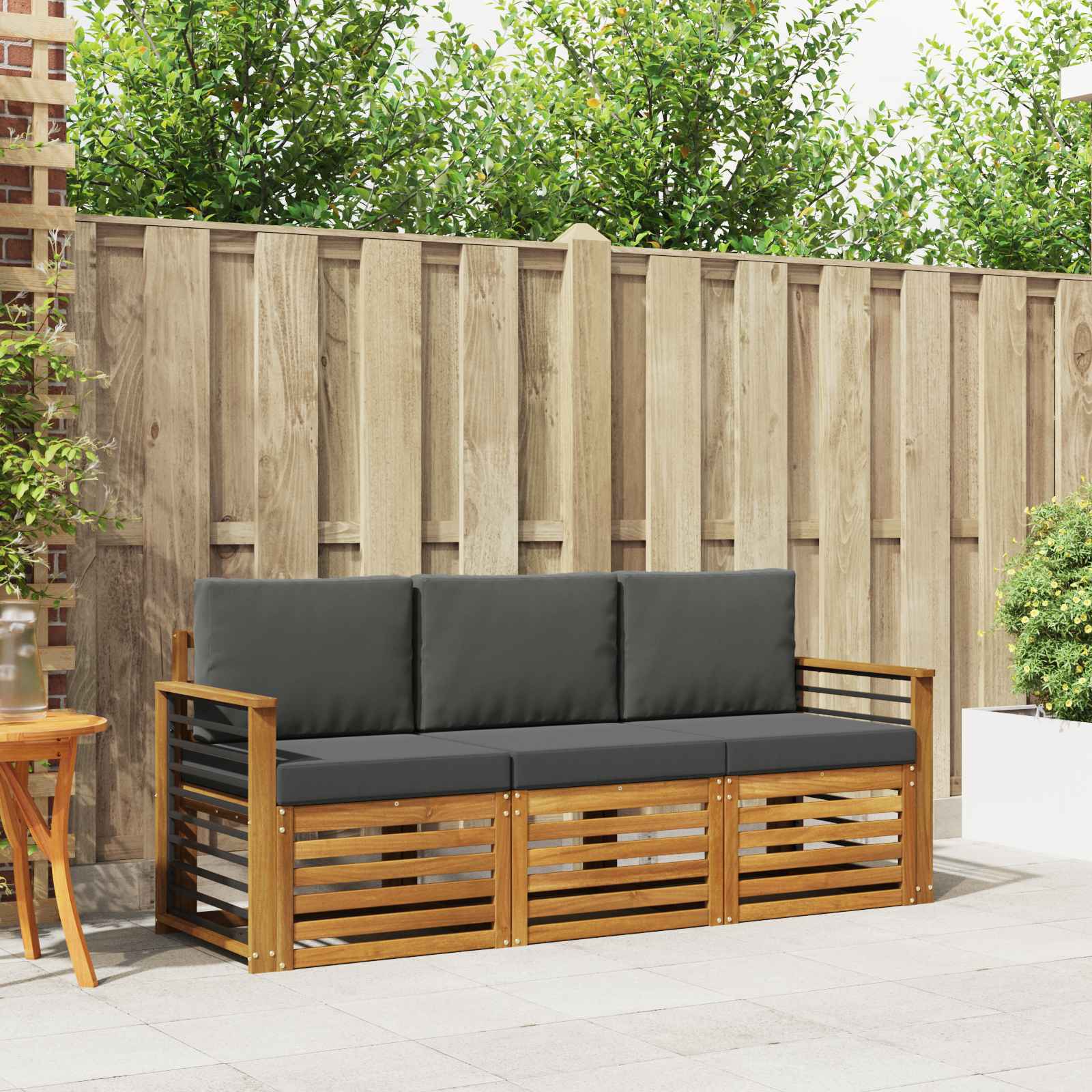 vidaXL Sofa-Sets 3 pcs Natuurlijk en Crème Massief Acaciahout