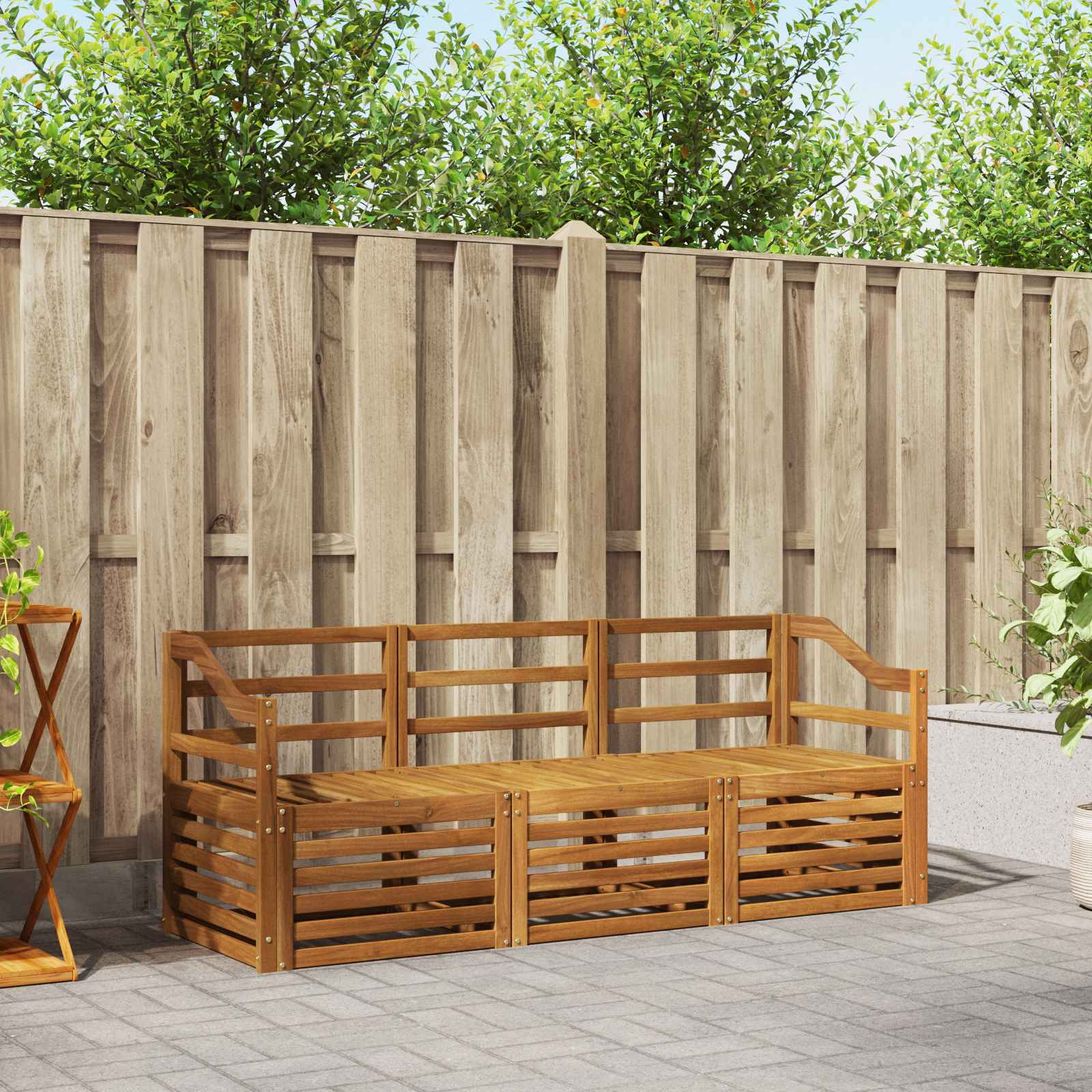 vidaXL Sofa-Sets 3 pcs Natuurlijk en Crème Massief Acaciahout