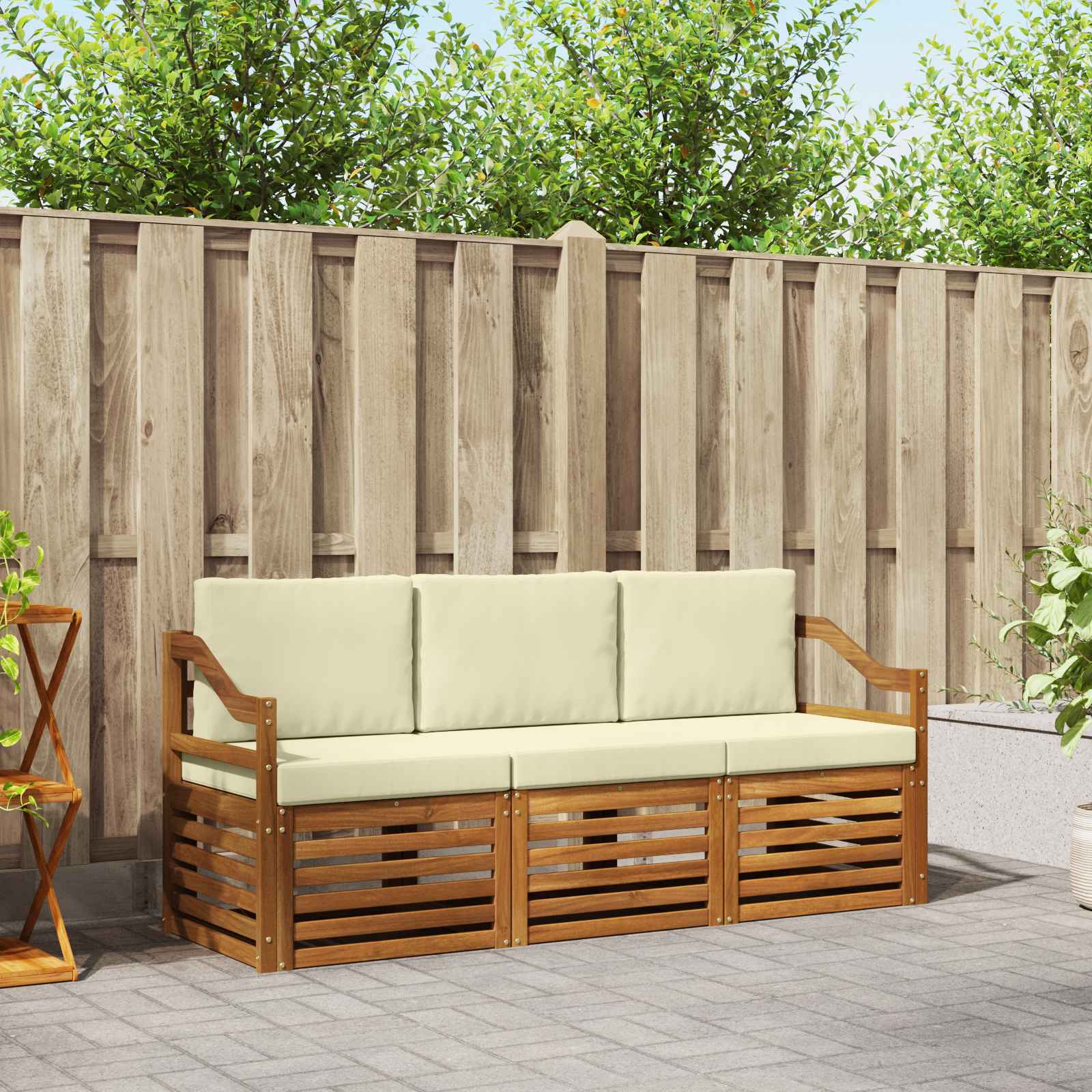 vidaXL Sofa-Sets 3 pcs Natuurlijk en Crème Massief Acaciahout