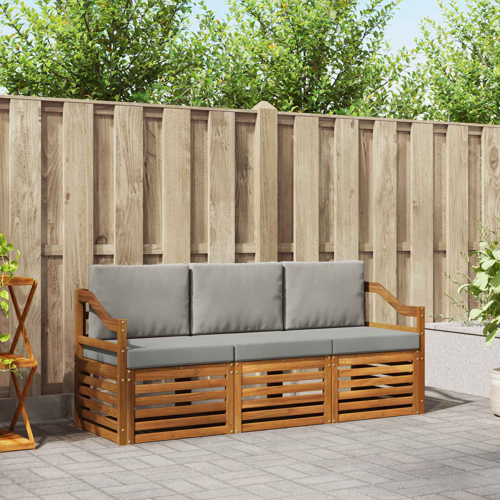 vidaXL Sofa-Sets 3 pcs Natuurlijk en Crème Massief Acaciahout