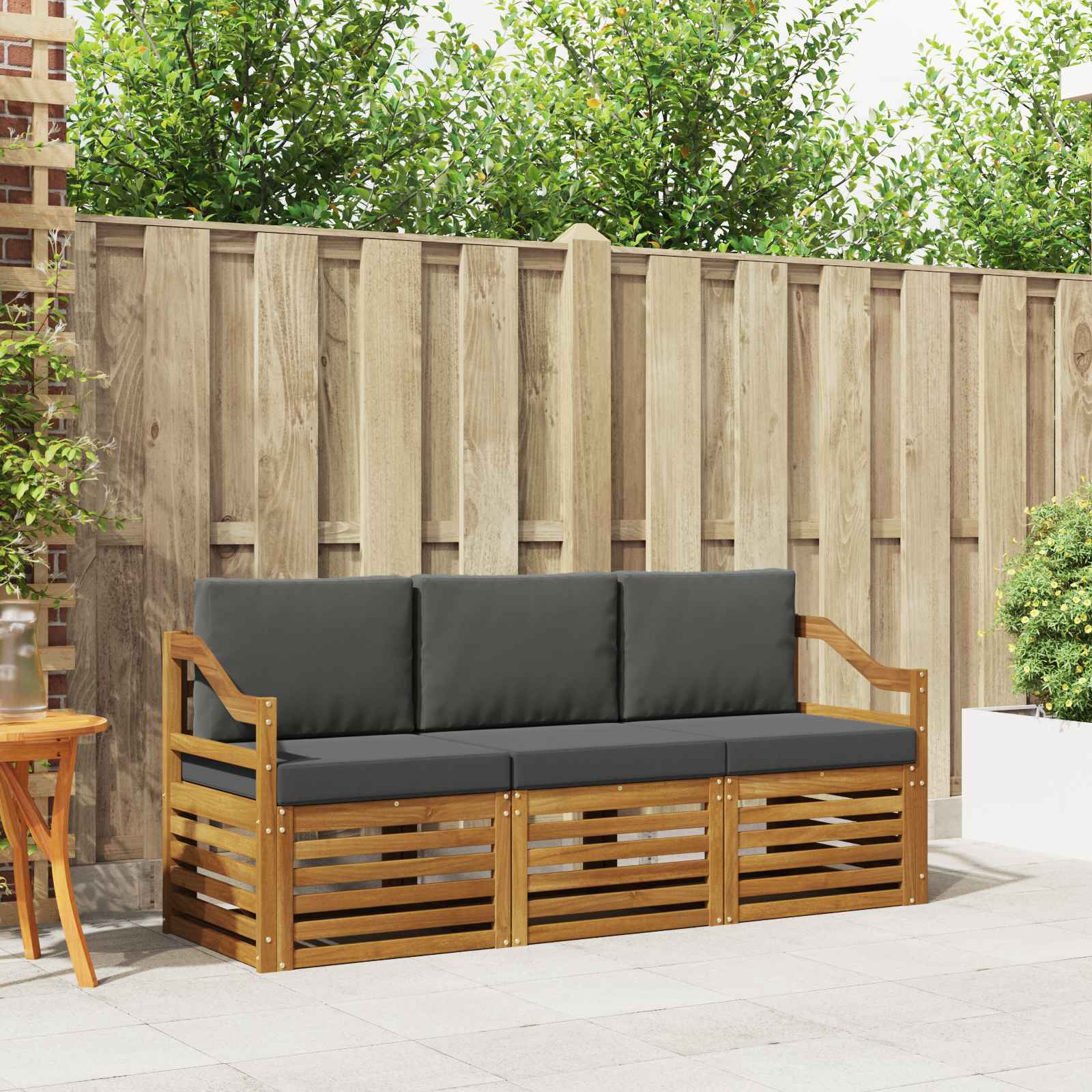 vidaXL Sofa-Sets 3 pcs Natuurlijk en Crème Massief Acaciahout