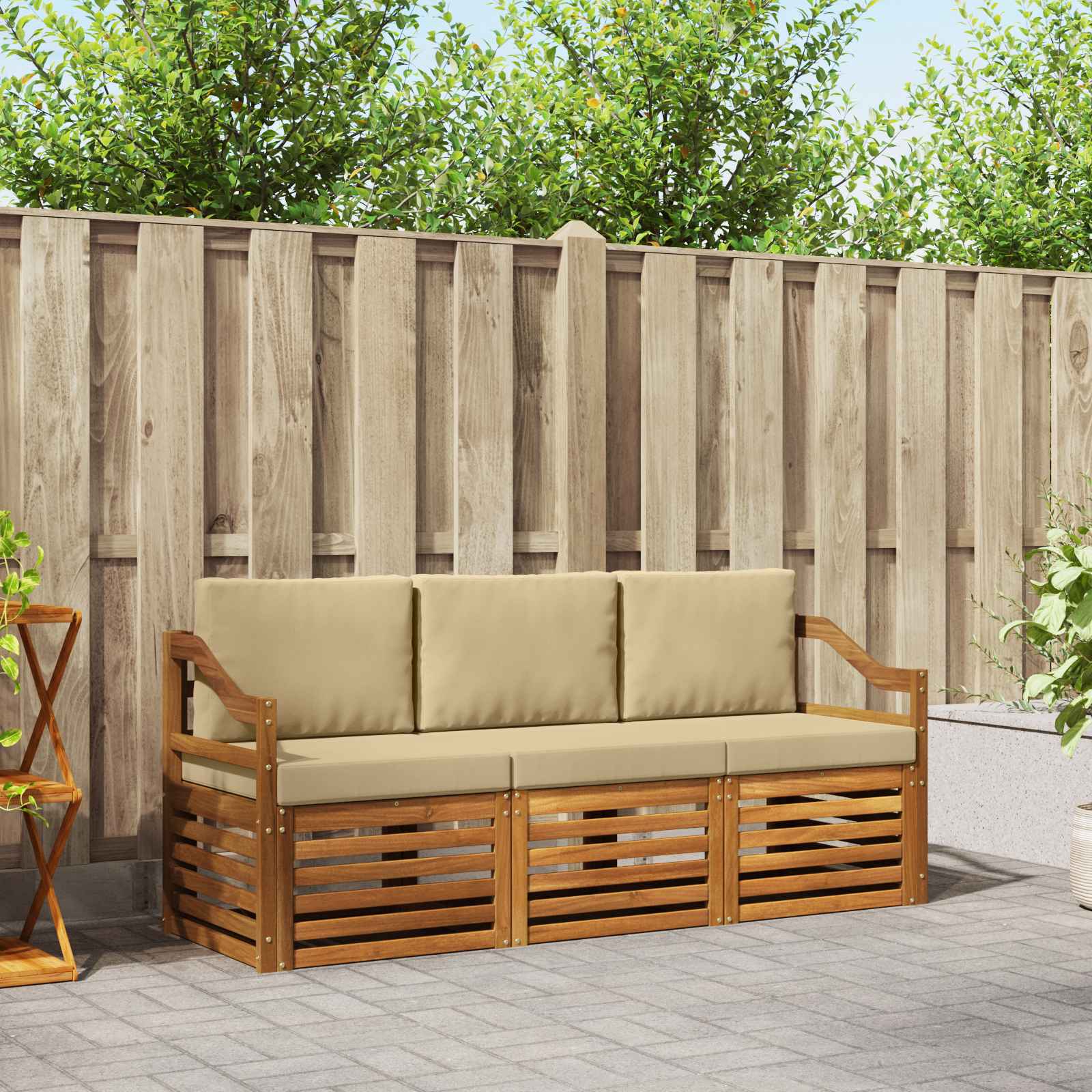 vidaXL Sofa-Sets 3 pcs Natuurlijk en Crème Massief Acaciahout