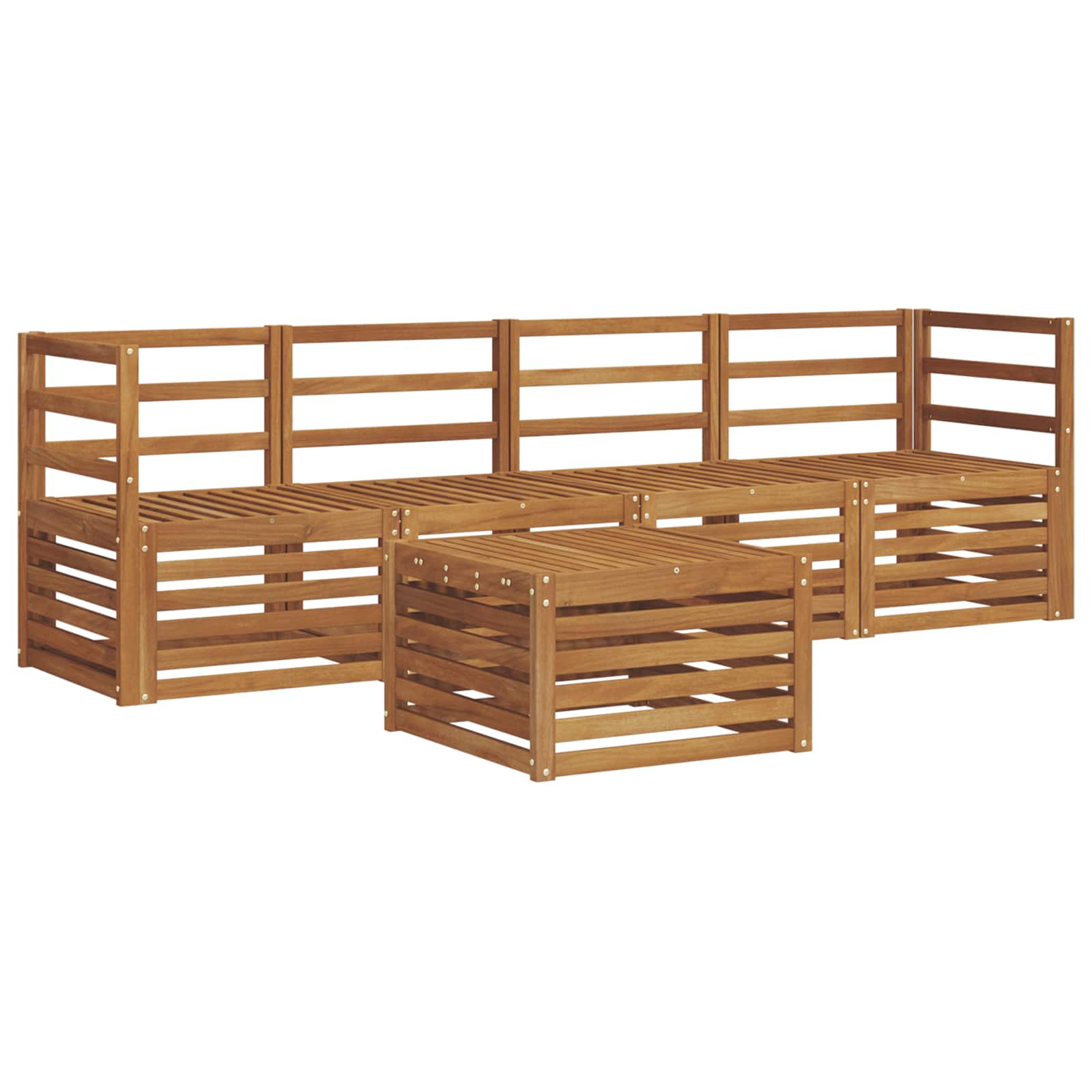 vidaXL Sofa-Sets 5 pcs Natuurlijk en Crème Massief Acaciahout