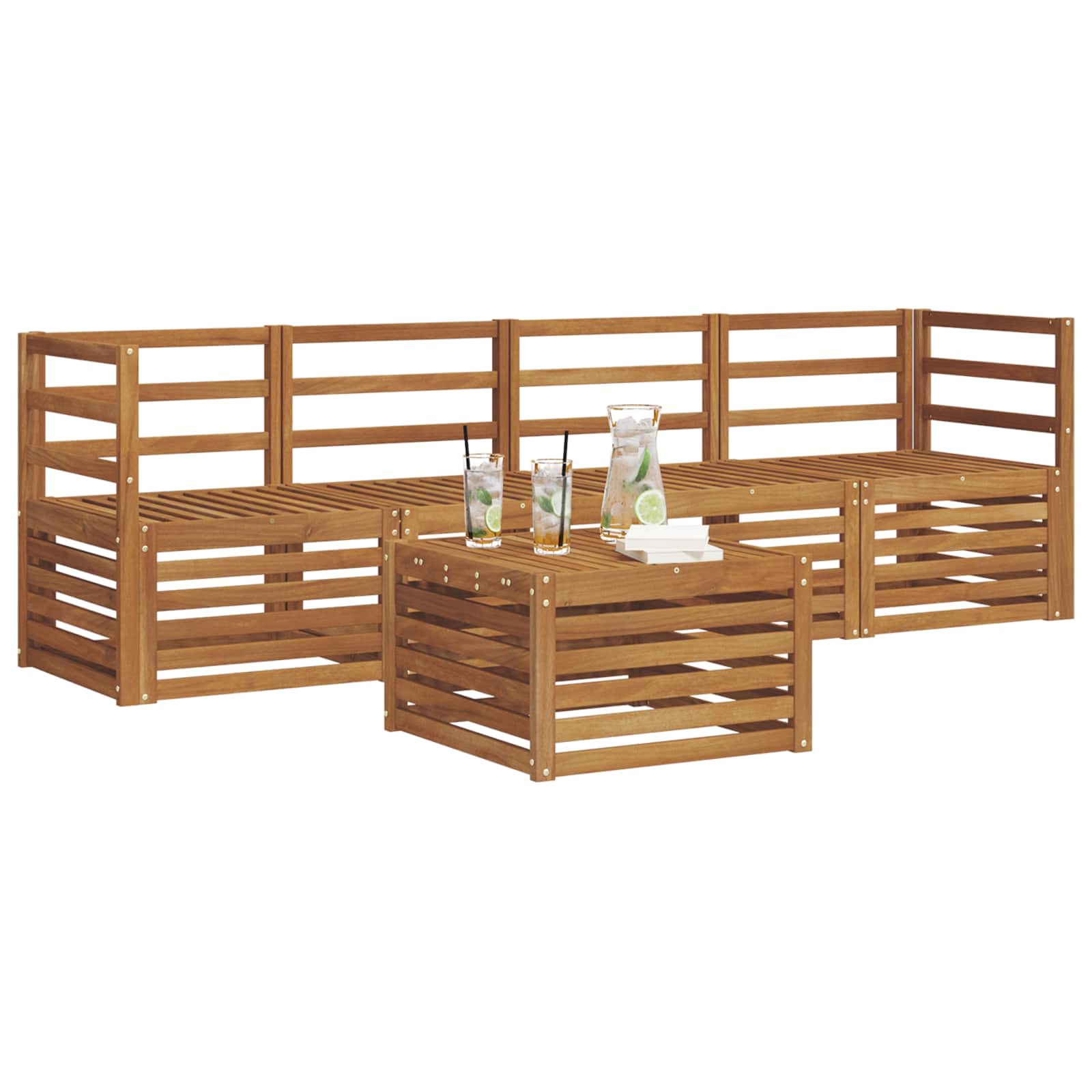 vidaXL Sofa-Sets 5 pcs Natuurlijk en Crème Massief Acaciahout