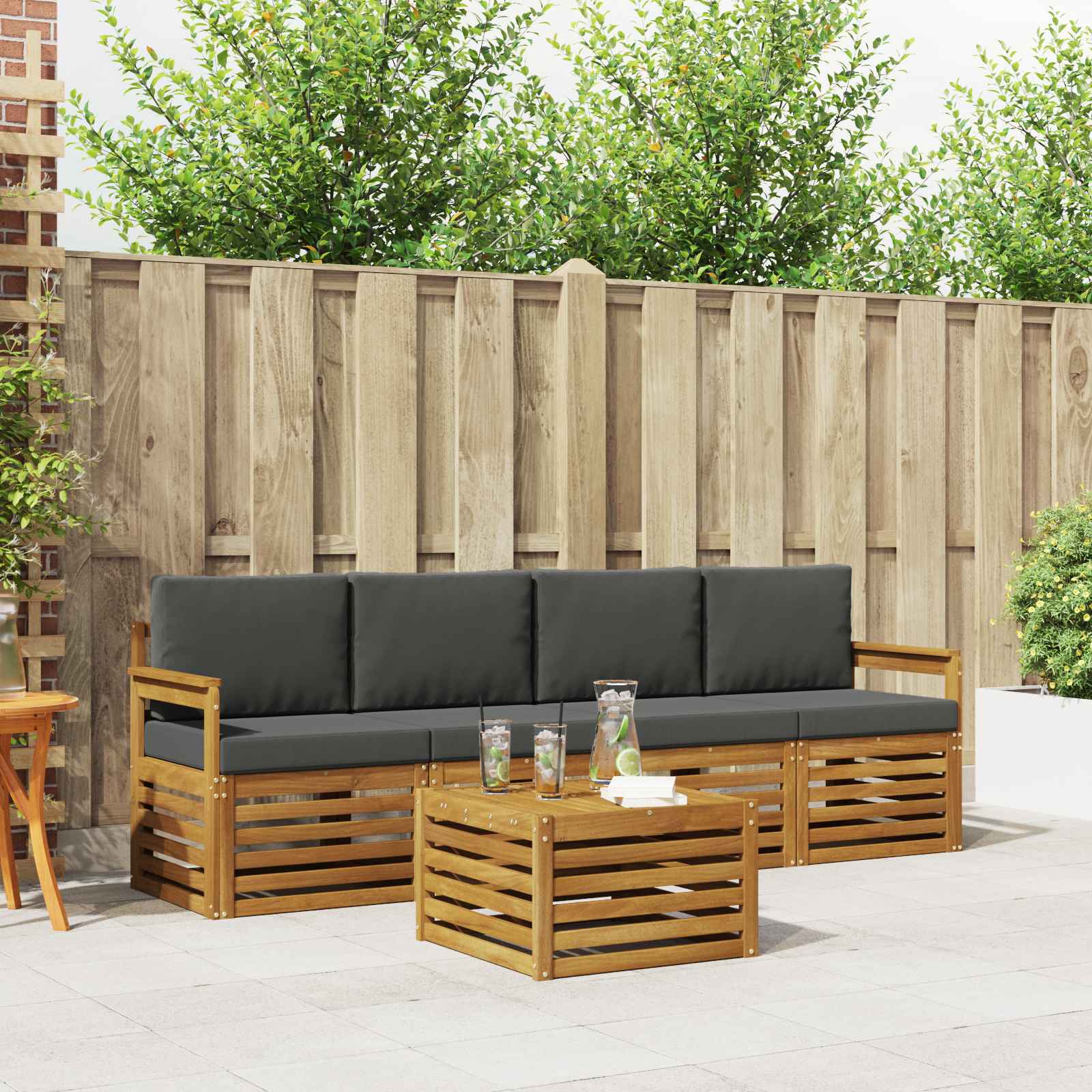 vidaXL Sofa-Sets 5 pcs Natuurlijk en Crème Massief Acaciahout