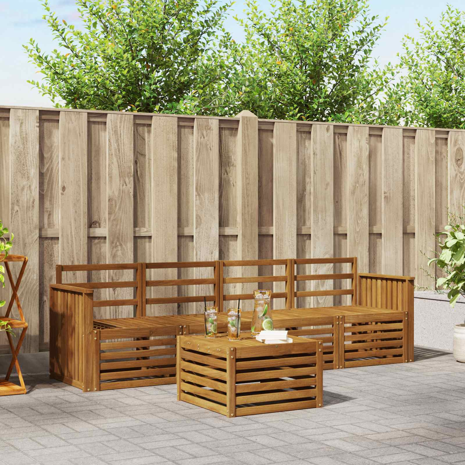 vidaXL Sofa-Sets 5 pcs Natuurlijk en Crème Massief Acaciahout