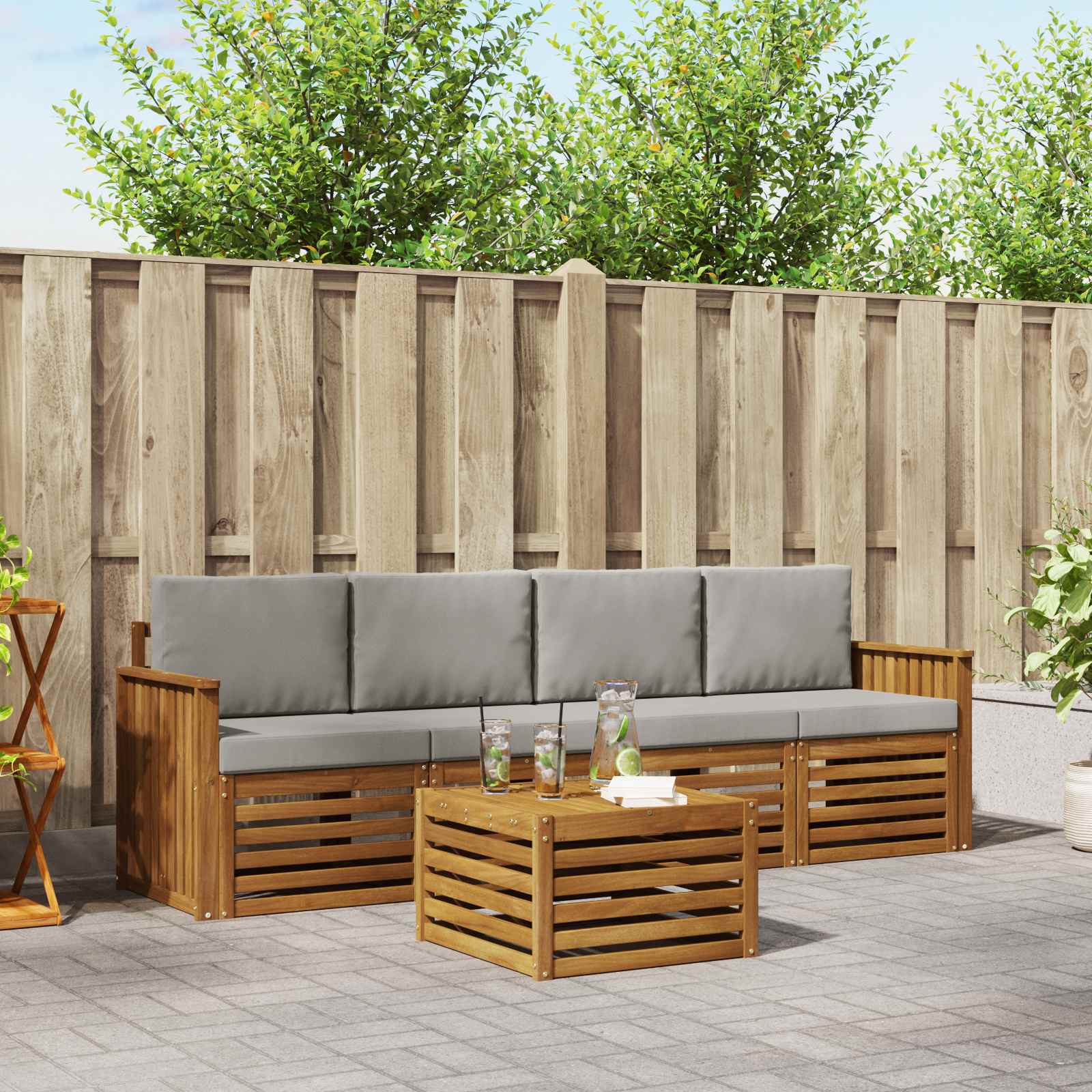 vidaXL Sofa-Sets 5 pcs Natuurlijk en Crème Massief Acaciahout