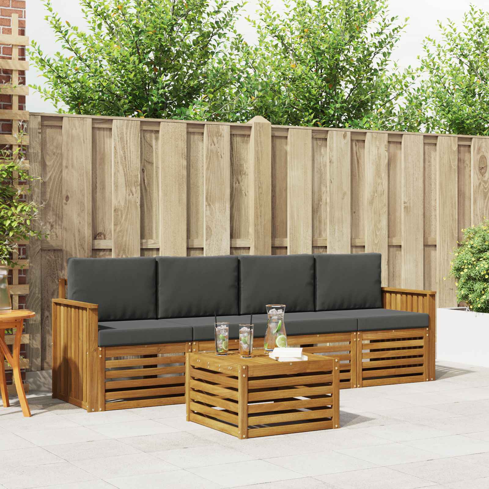 vidaXL Sofa-Sets 5 pcs Natuurlijk en Crème Massief Acaciahout