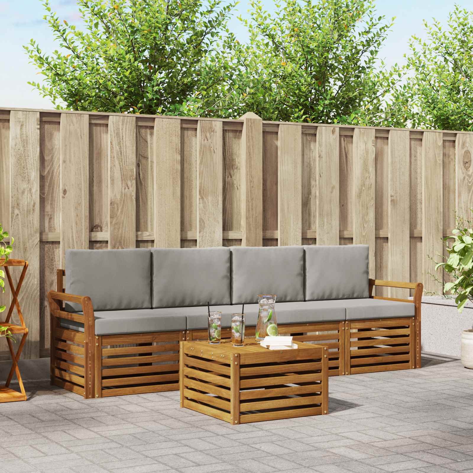 vidaXL Sofa-Sets 5 pcs Natuurlijk en Crème Massief Acaciahout