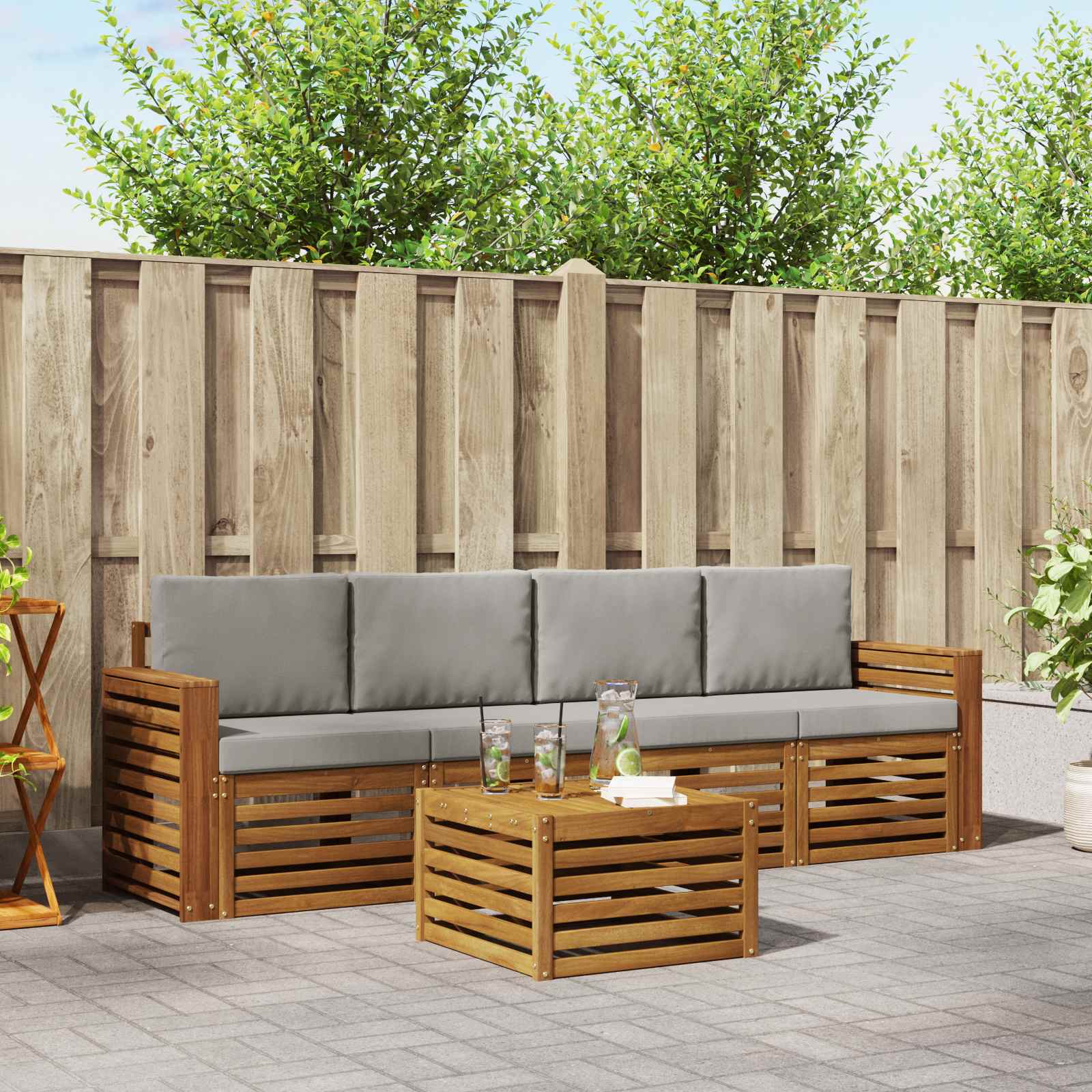 vidaXL Sofa-Sets 5 pcs Natuurlijk en Crème Massief Acaciahout