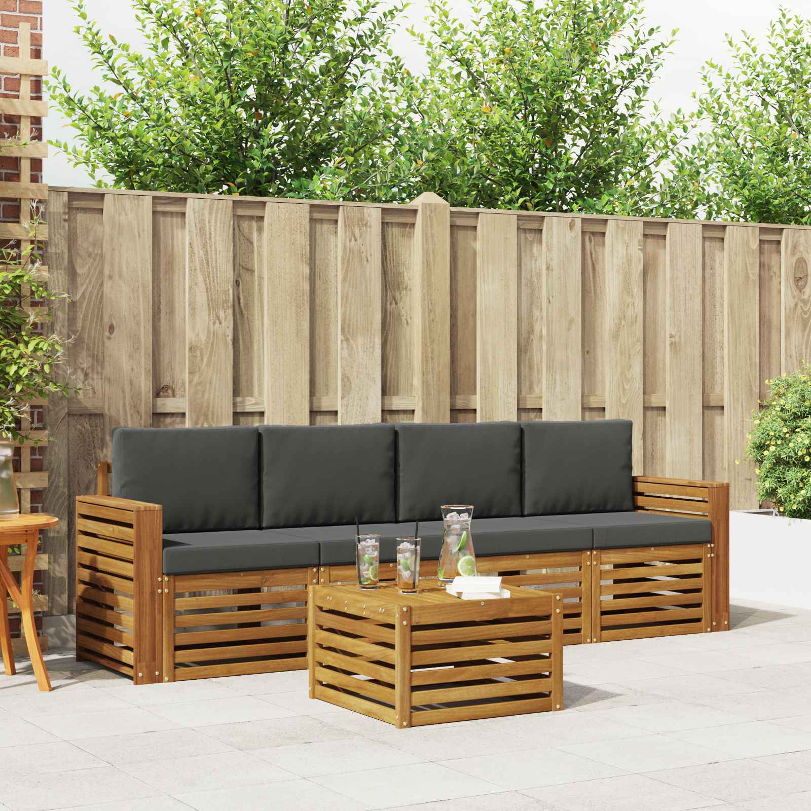 vidaXL Sofa-Sets 5 pcs Natuurlijk en Crème Massief Acaciahout