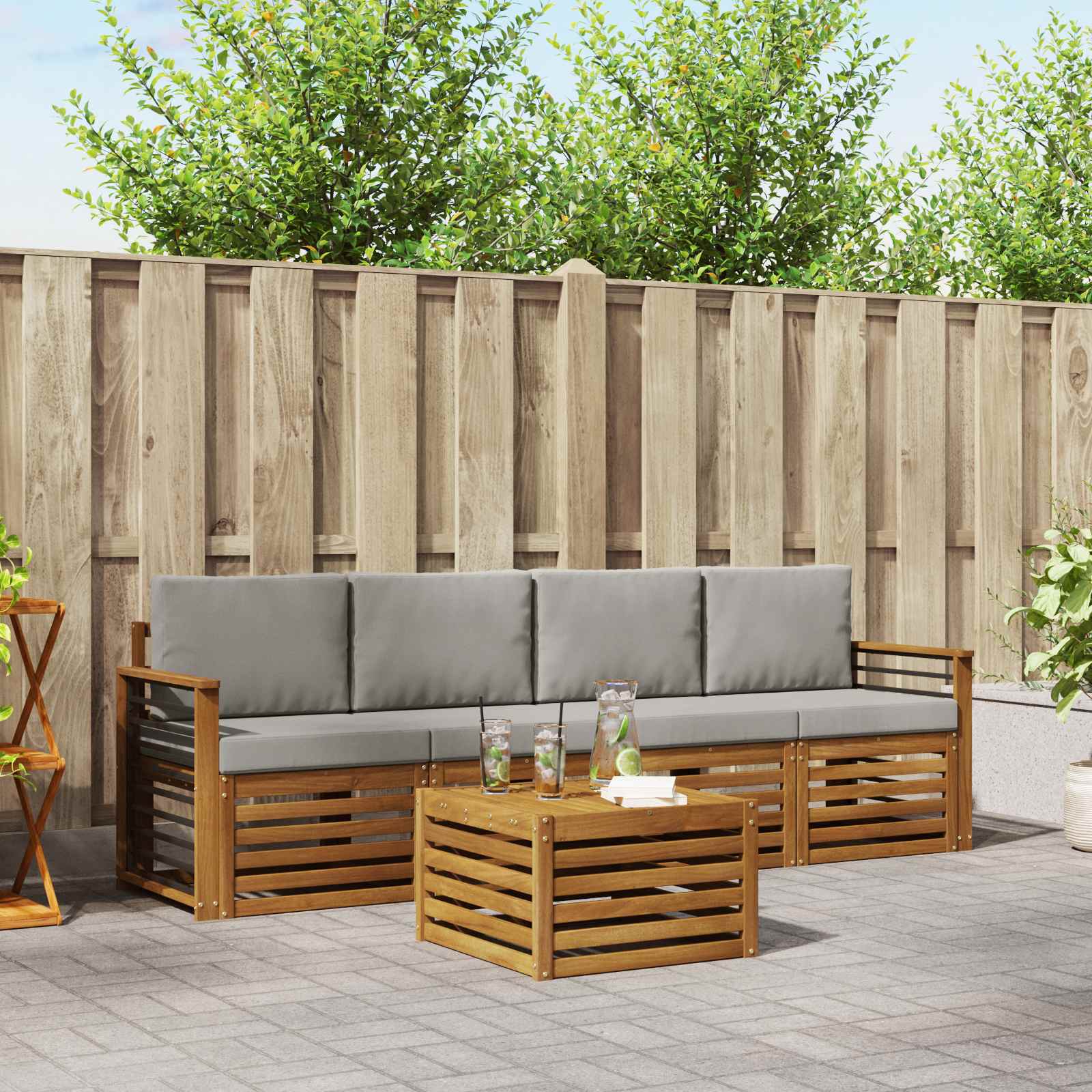 vidaXL Sofa-Sets 5 pcs Natuurlijk en Crème Massief Acaciahout