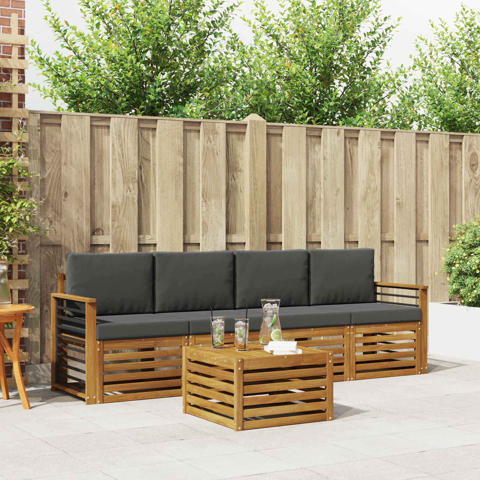 vidaXL Sofa-Sets 5 pcs Natuurlijk en Crème Massief Acaciahout