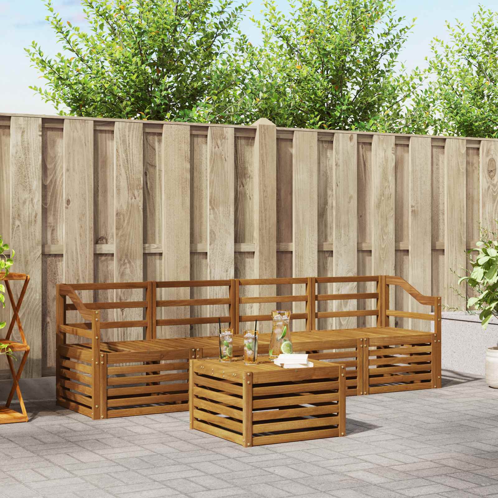 vidaXL Sofa-Sets 5 pcs Natuurlijk en Crème Massief Acaciahout